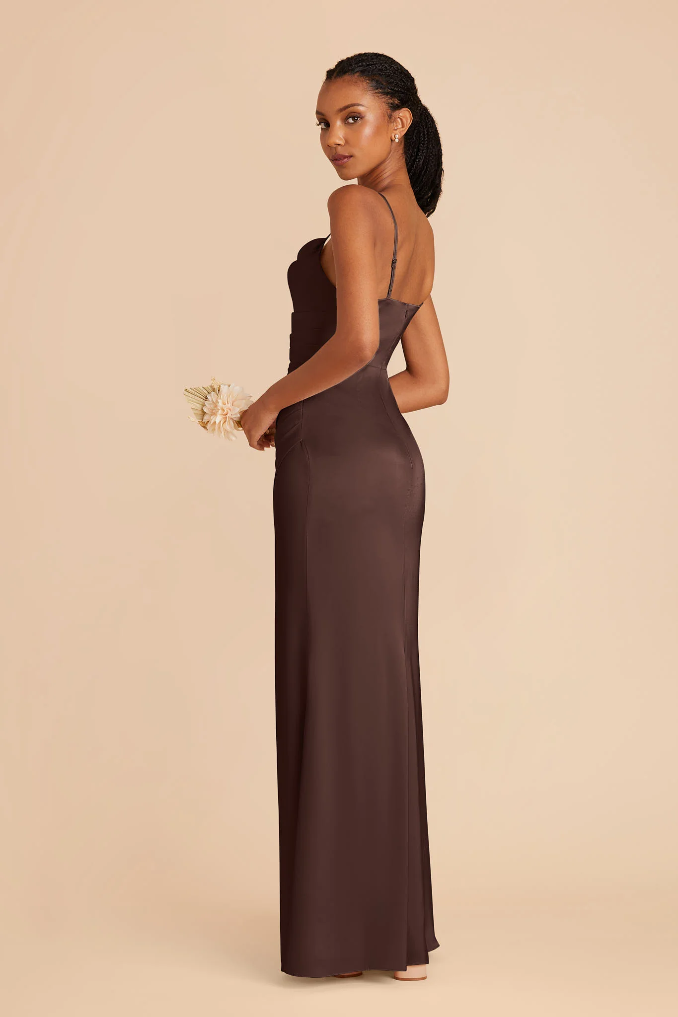 Lydia Matte Satin Dress - Espresso - Image 3