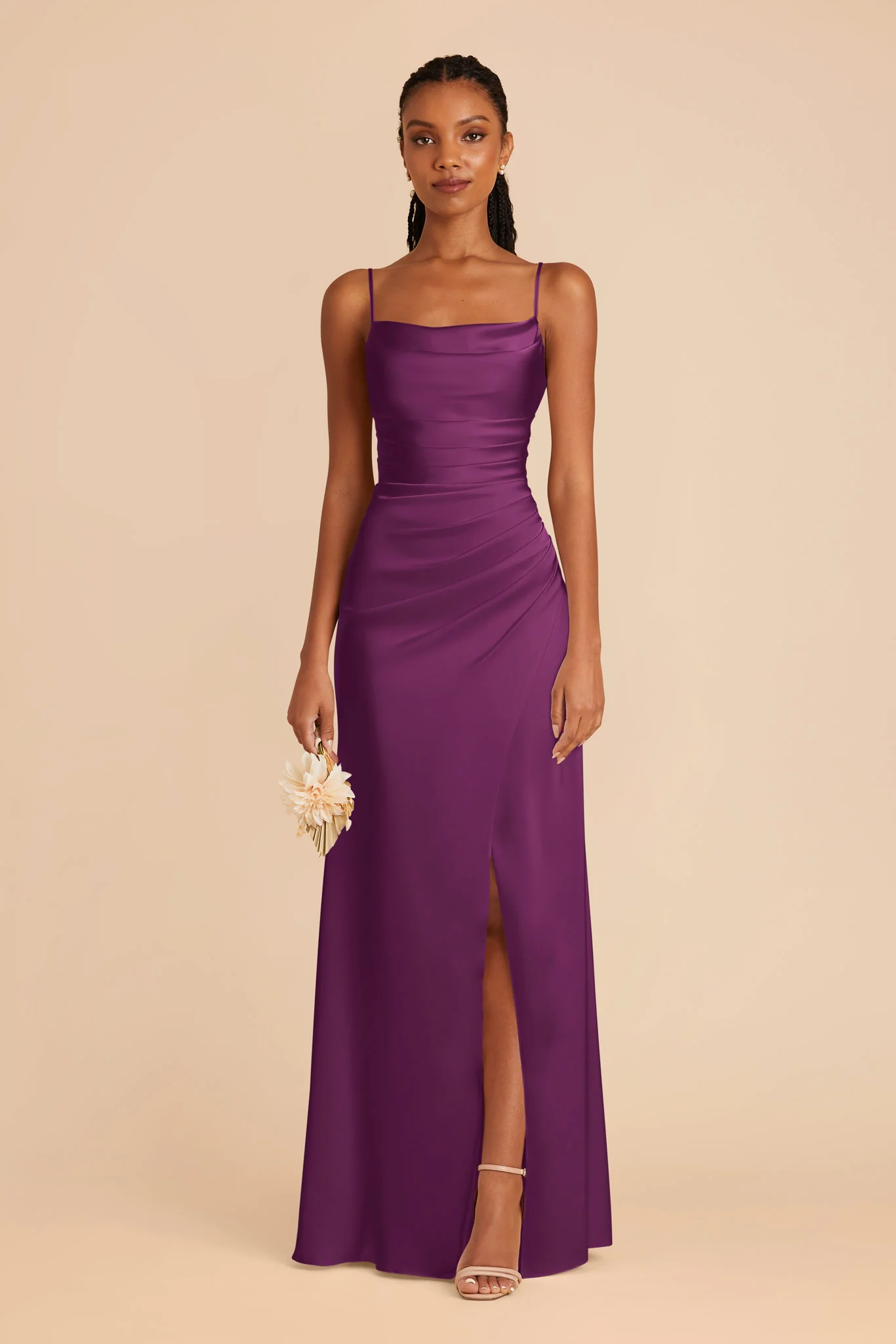 Lydia Matte Satin Dress - Fig
