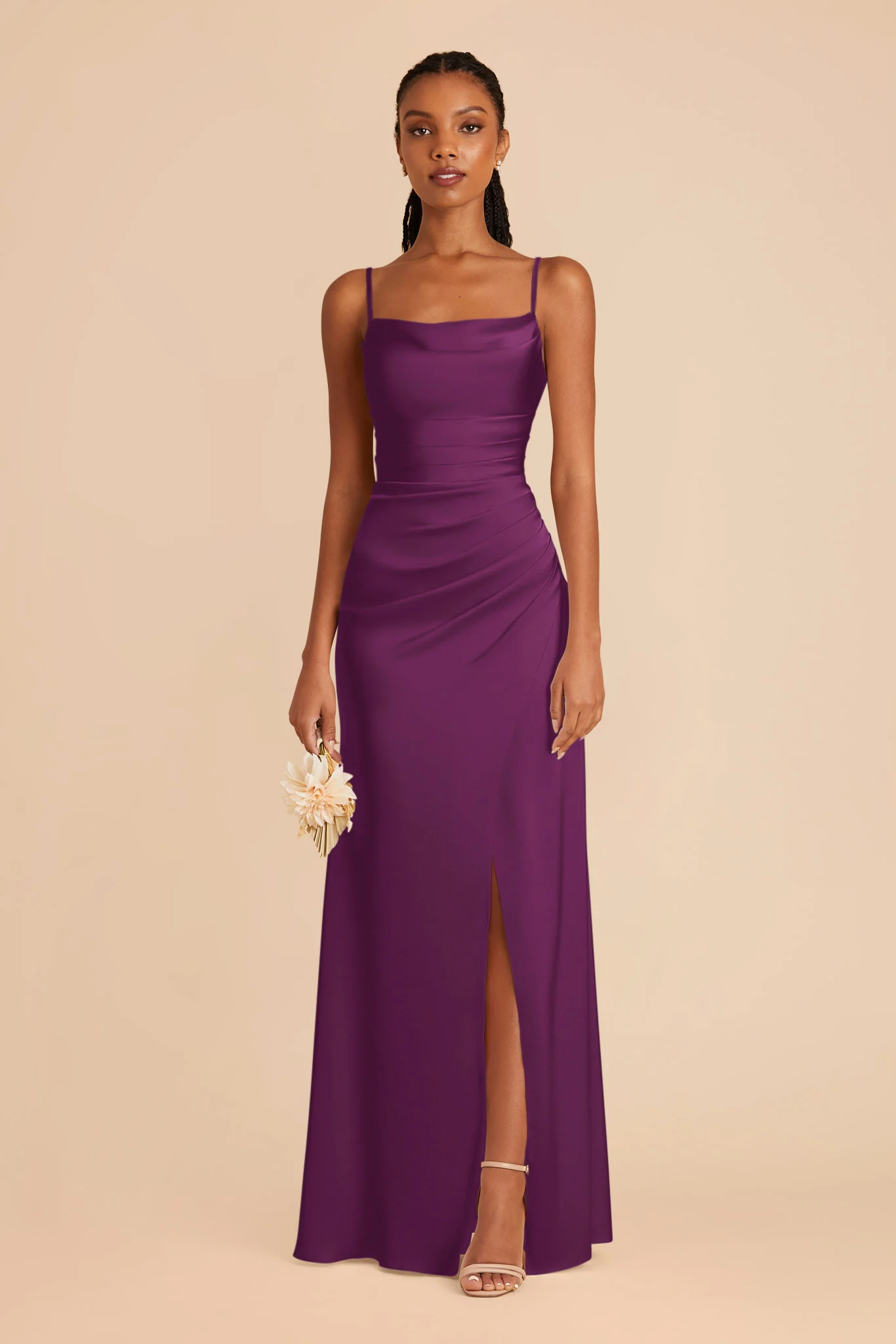 Lydia Matte Satin Dress - Fig - Image 3