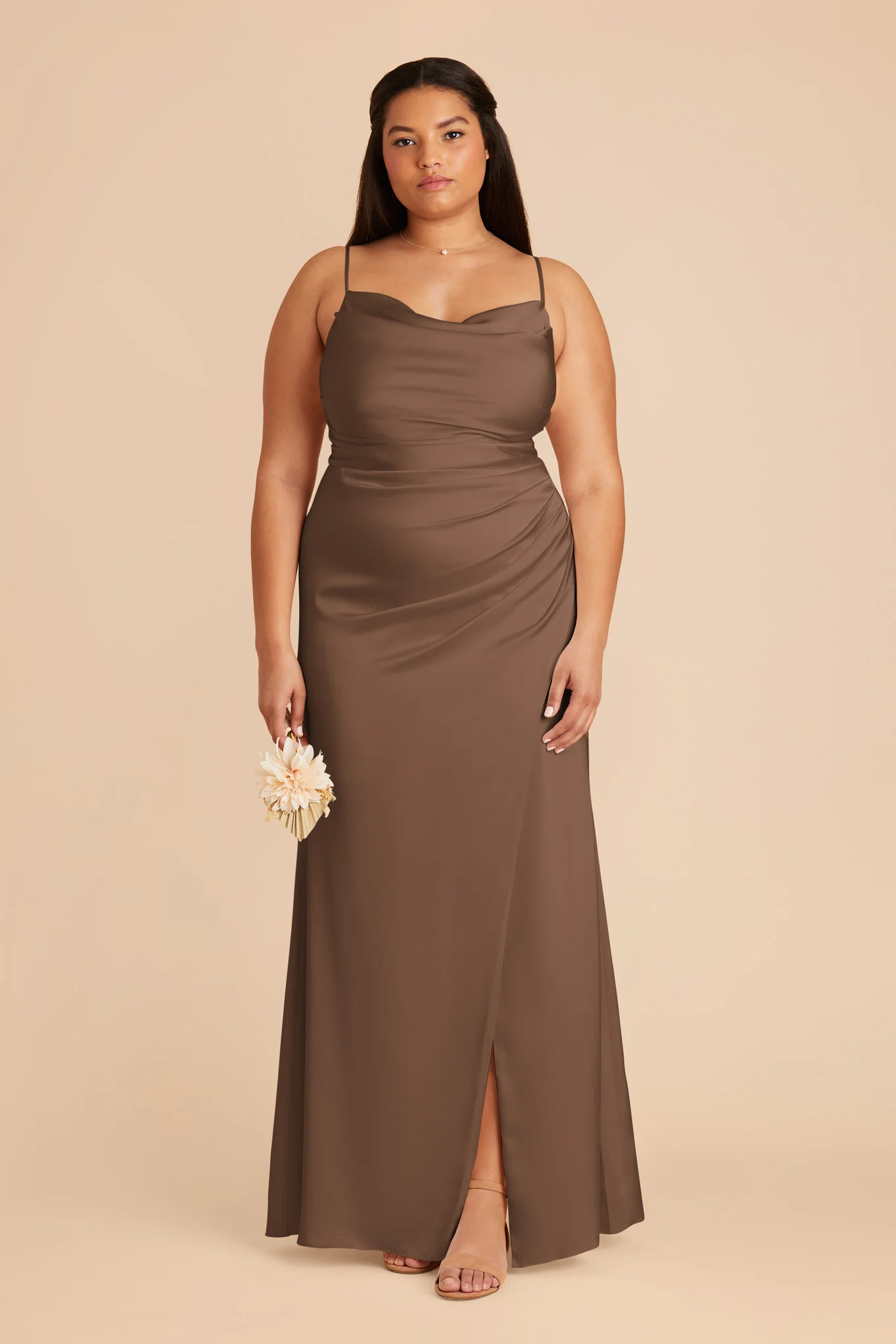 Lydia Matte Satin Dress - Mocha - Image 2