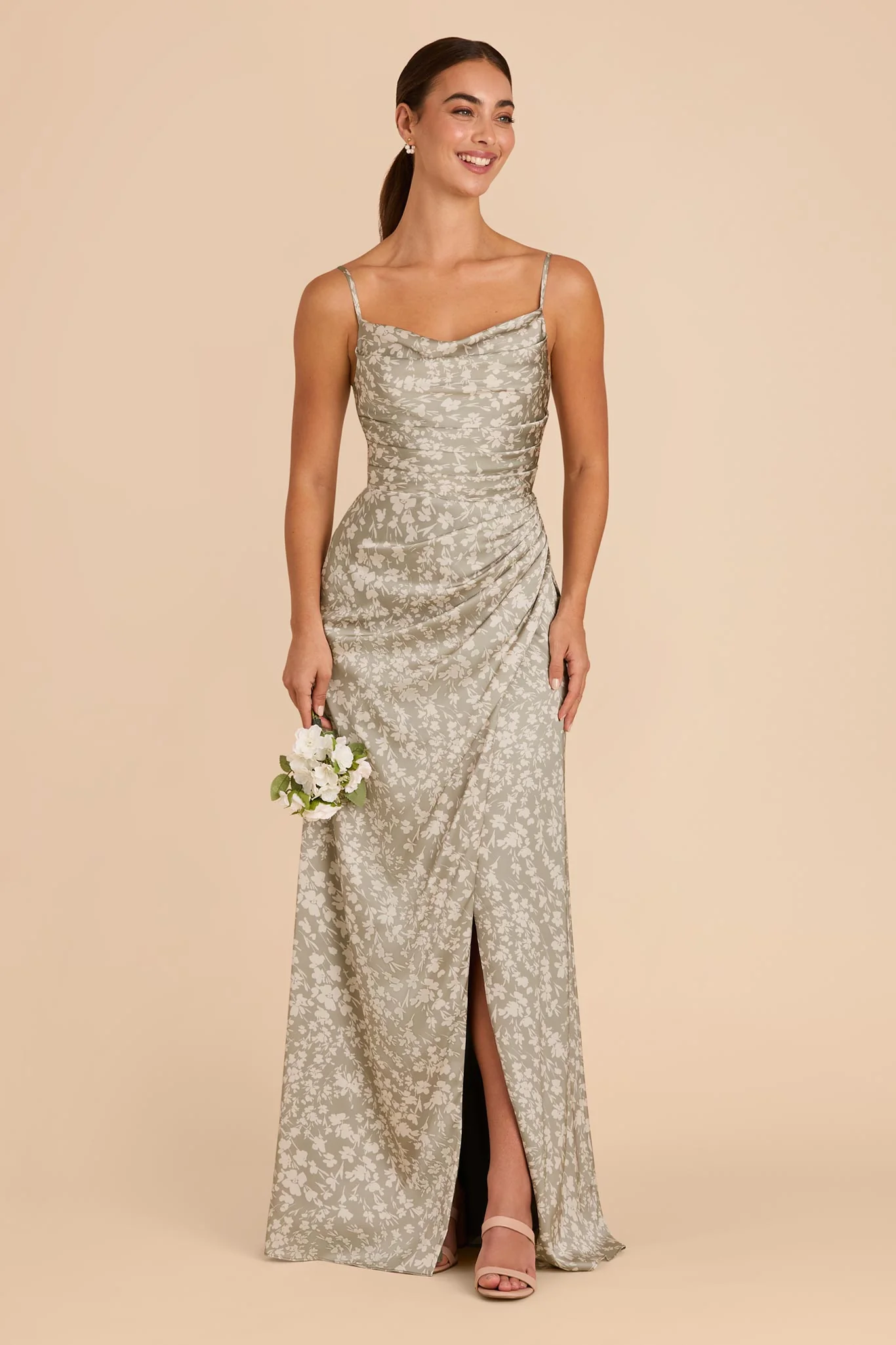 Lydia Matte Satin Dress - Moss Green Dreamy Floral - Image 2