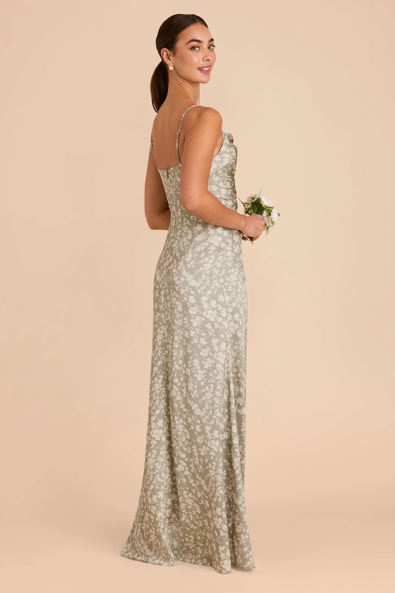 Lydia Matte Satin Dress - Moss Green Dreamy Floral - Image 3