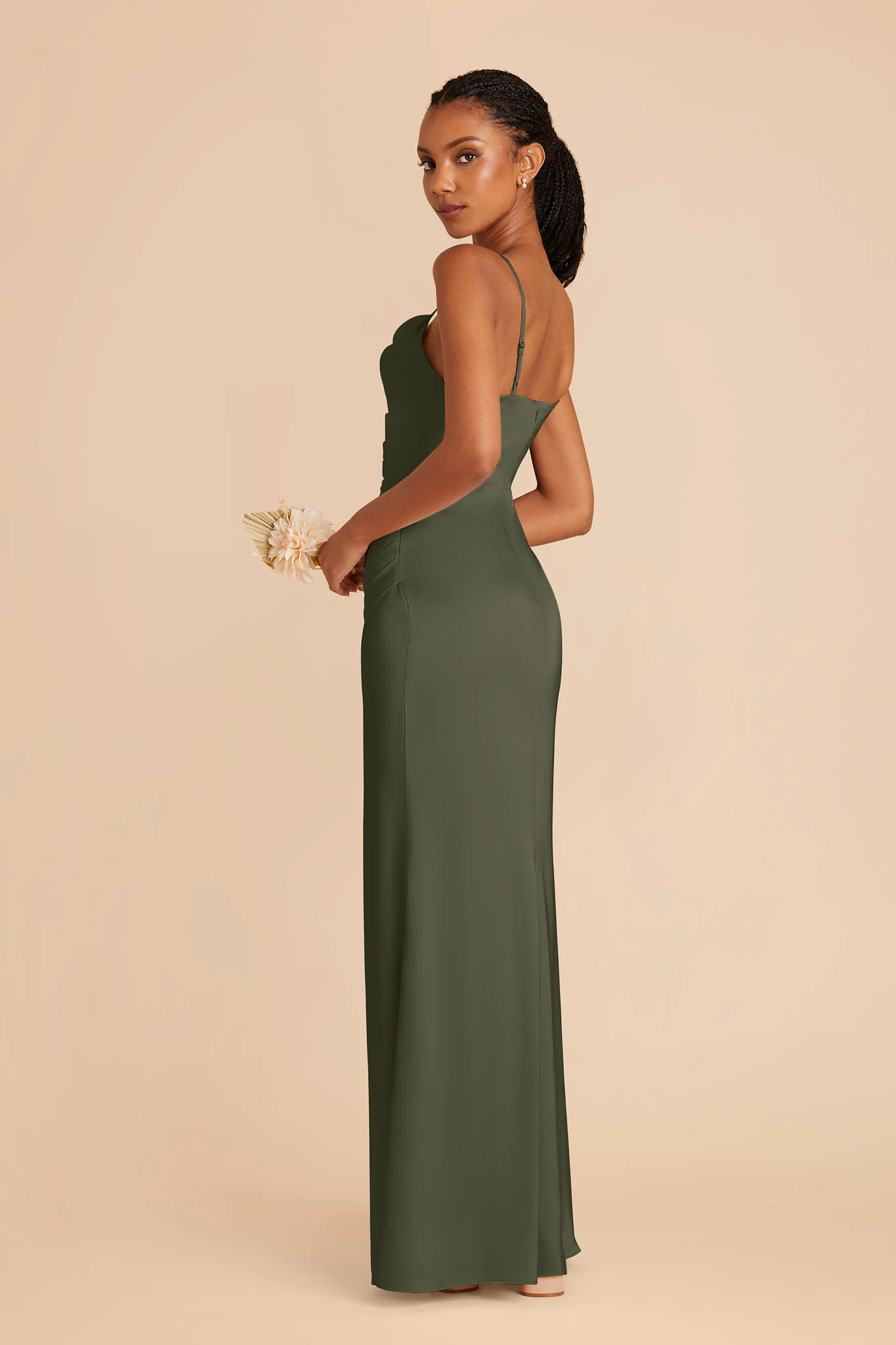 Lydia Matte Satin Dress - Olive - Image 3