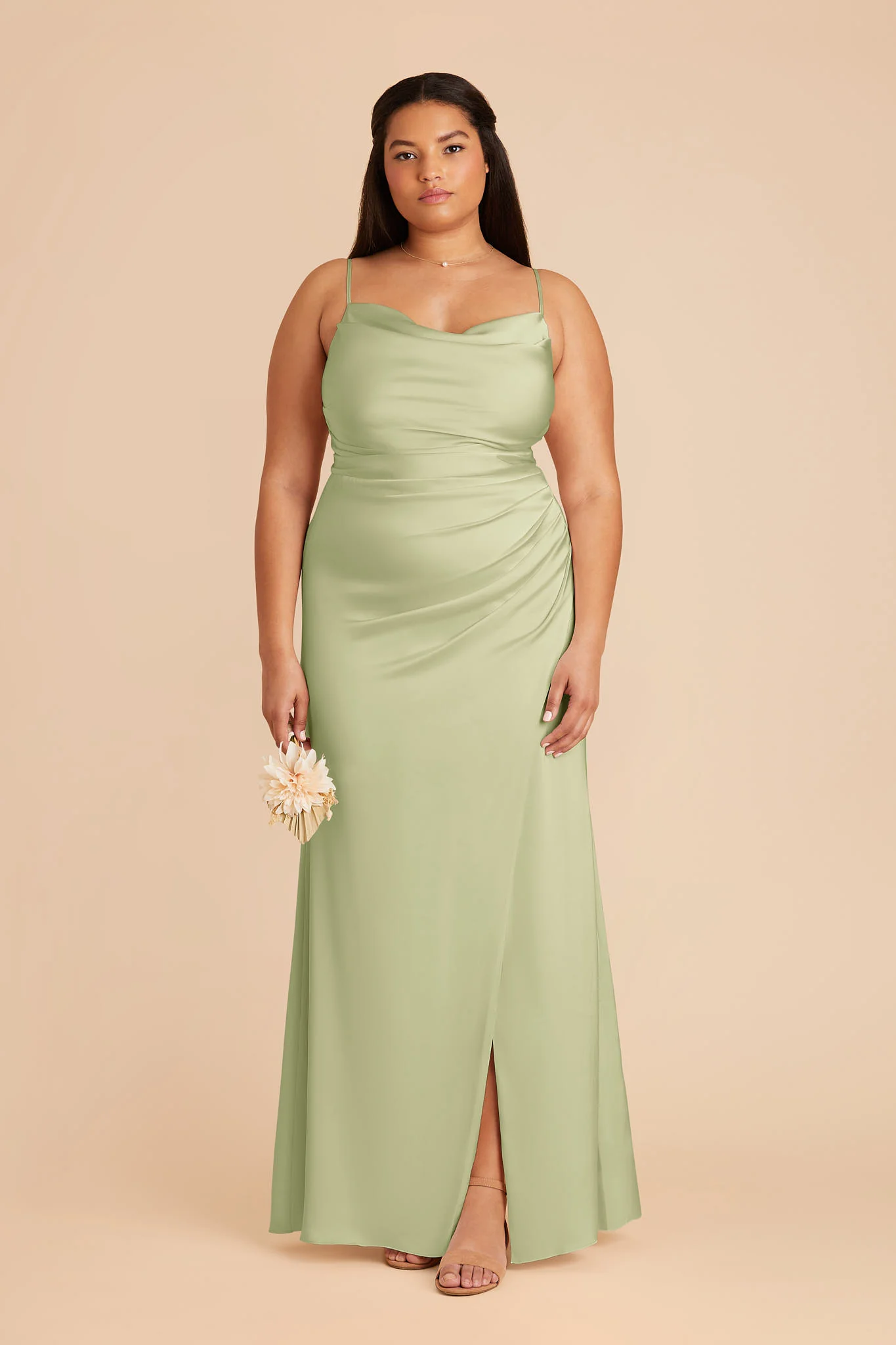 Lydia Matte Satin Dress - Pale Pistachio - Image 2