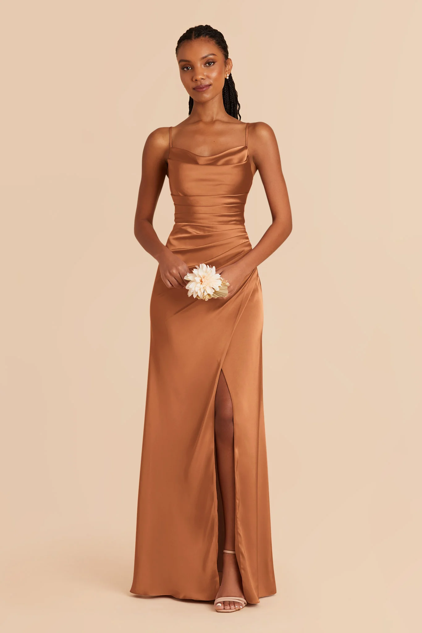 Lydia Matte Satin Dress - Rust