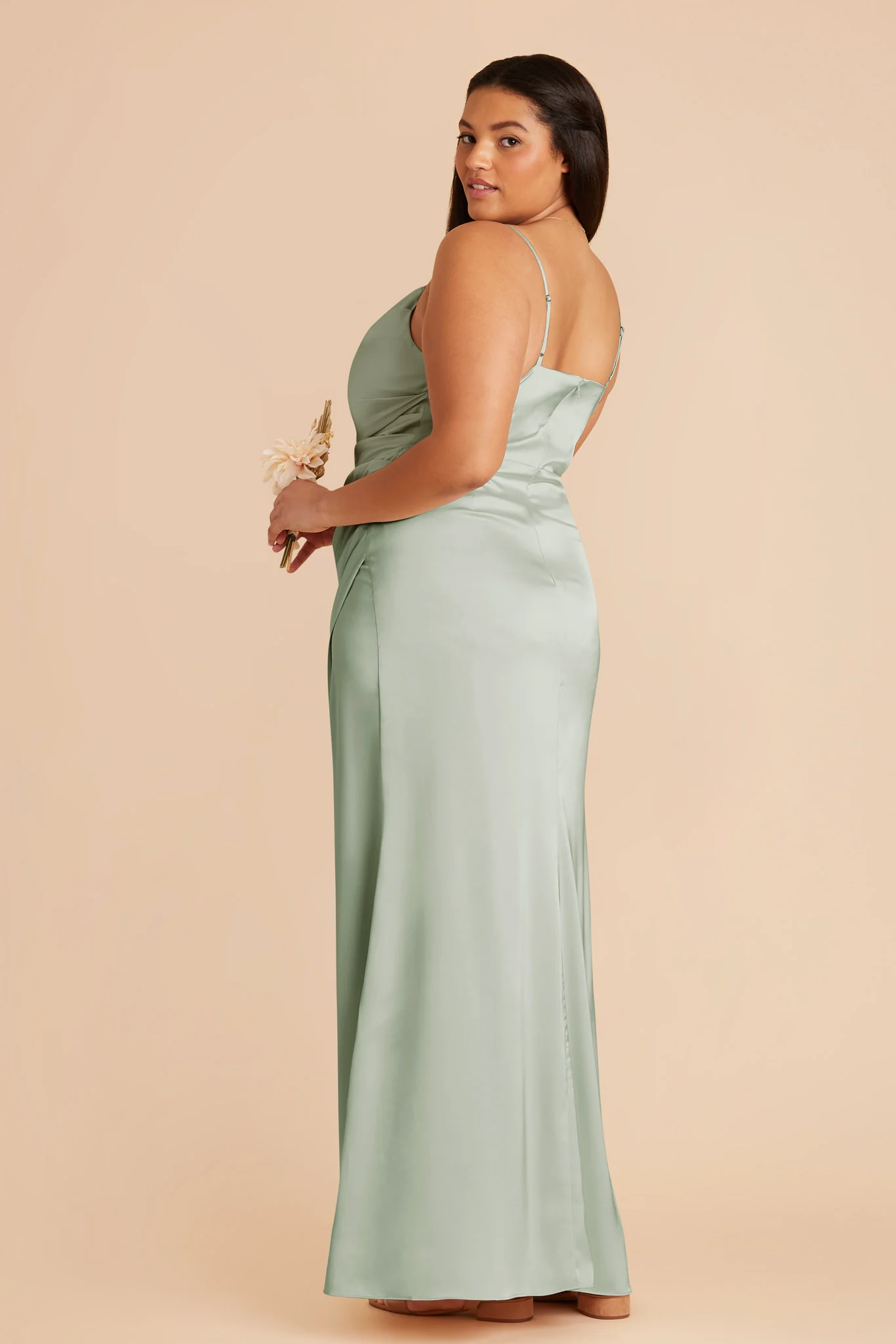 Lydia Matte Satin Dress - Sage - Image 10