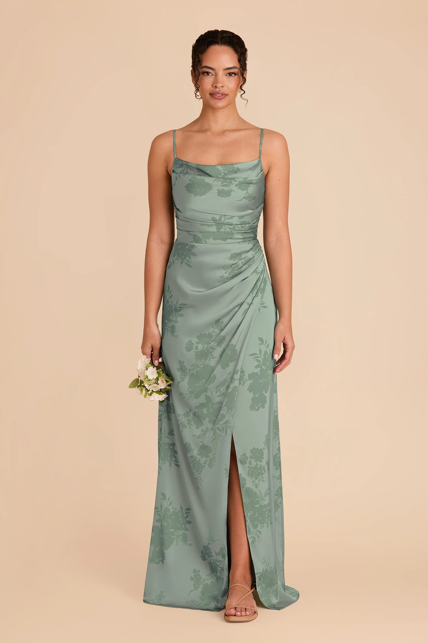 Lydia Matte Satin Dress - Sage Whimsical Blooms