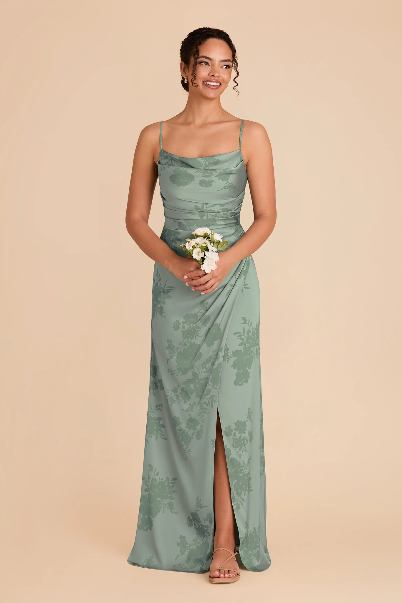Lydia Matte Satin Dress - Sage Whimsical Blooms - Image 2