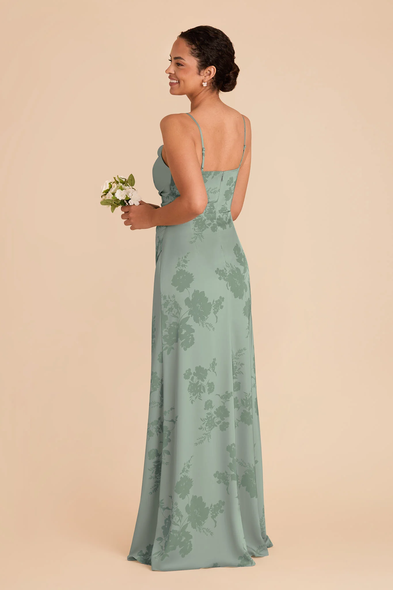 Lydia Matte Satin Dress - Sage Whimsical Blooms - Image 3