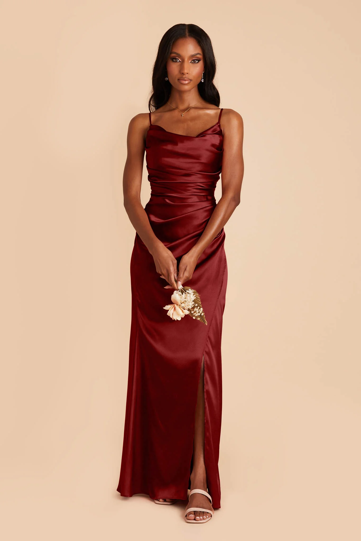 Lydia Shiny Satin Dress - Cabernet - Image 3