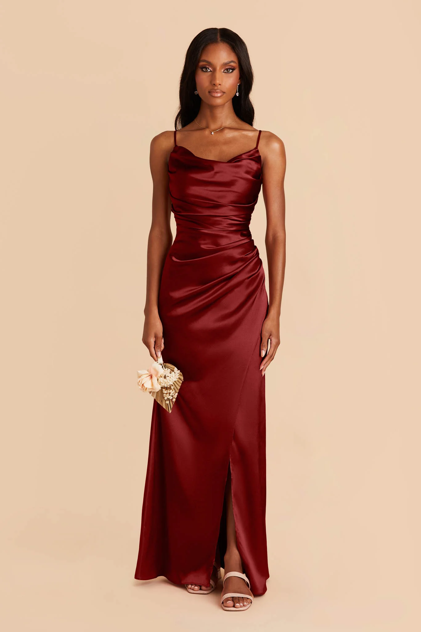 Lydia Shiny Satin Dress - Cabernet - Image 4