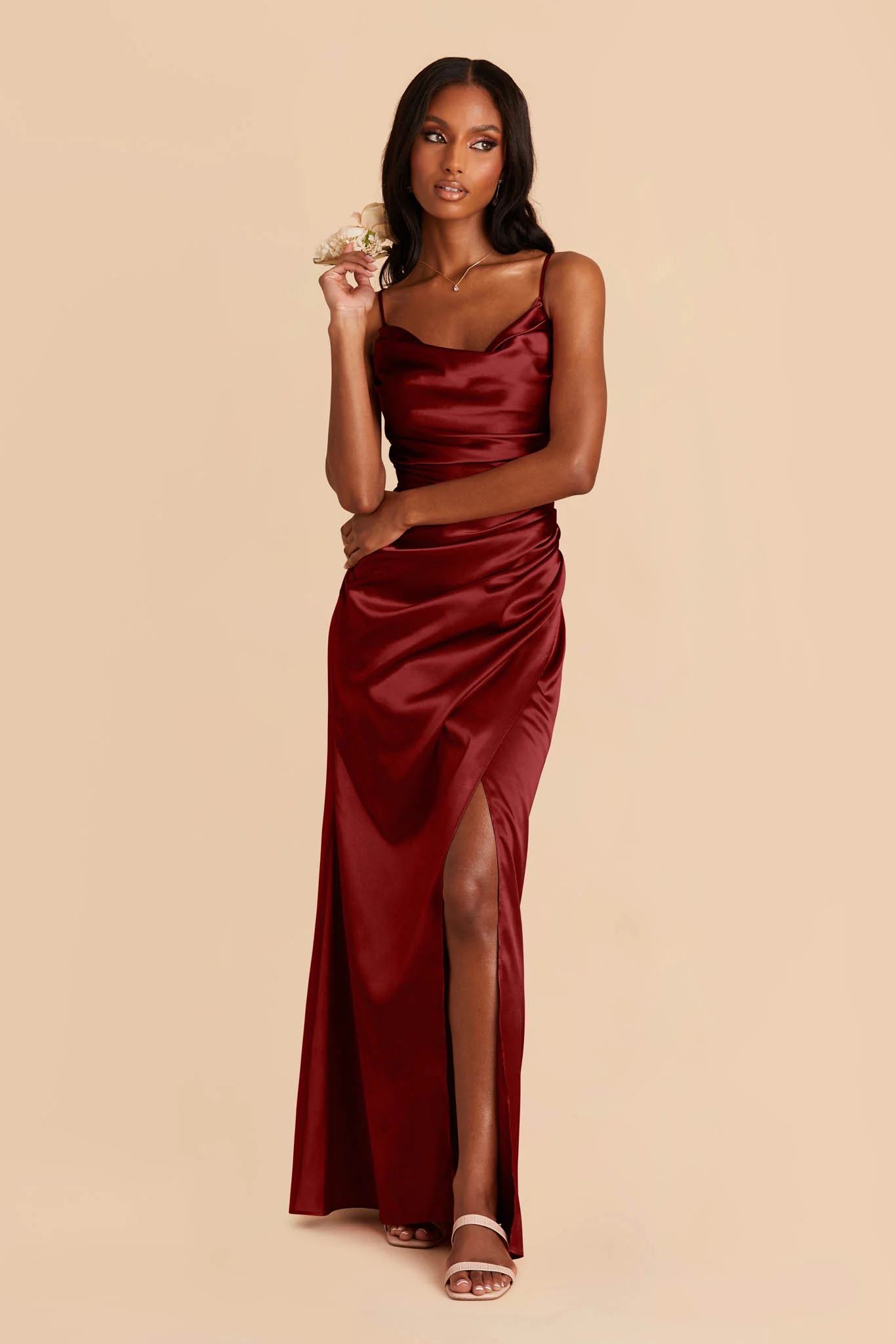 Lydia Shiny Satin Dress - Cabernet - Image 5