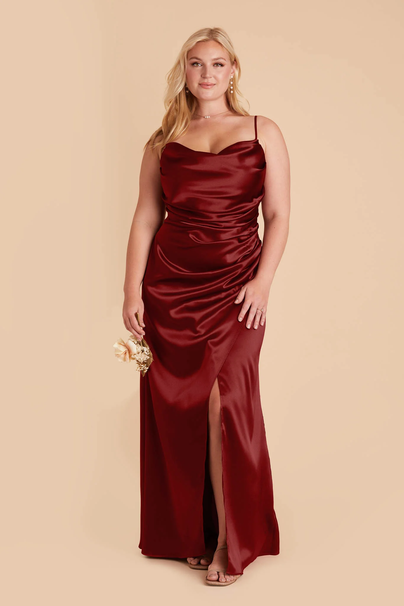 Lydia Shiny Satin Dress - Cabernet - Image 6