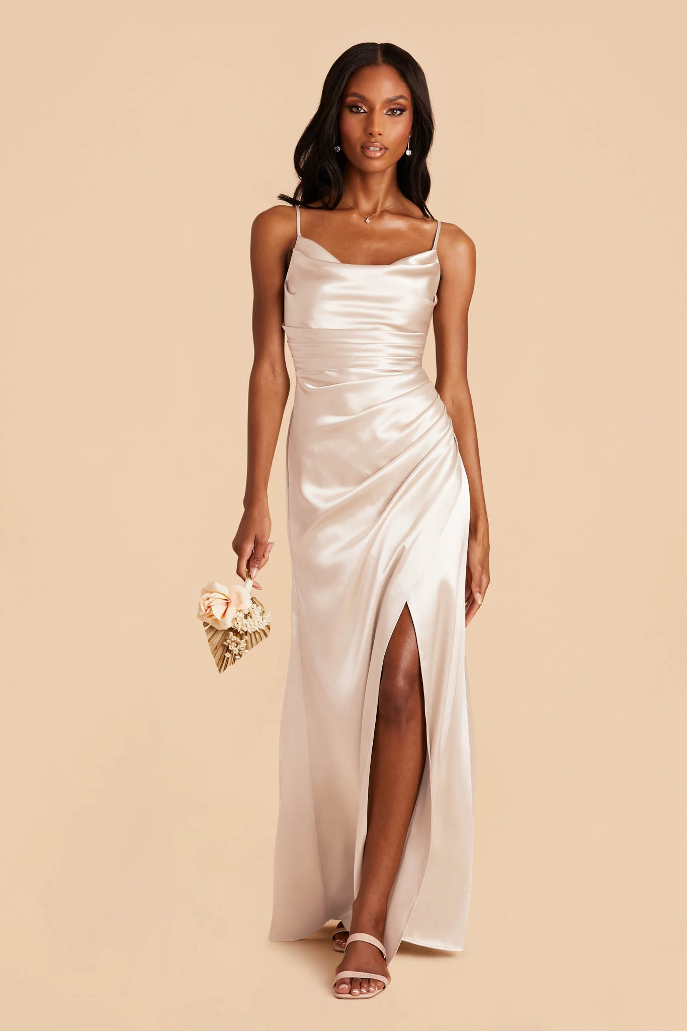 Lydia Shiny Satin Dress - Champagne