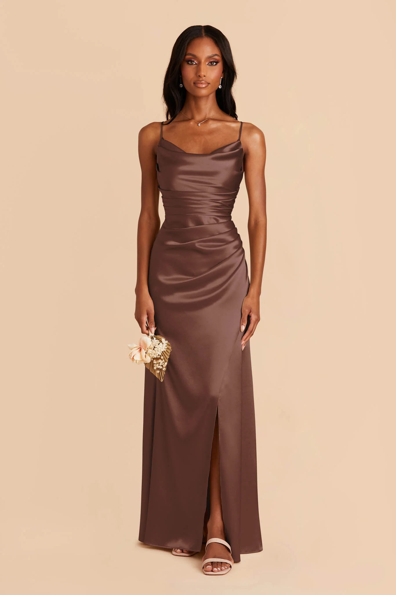 Lydia Shiny Satin Dress - Chocolate Brown - Image 4