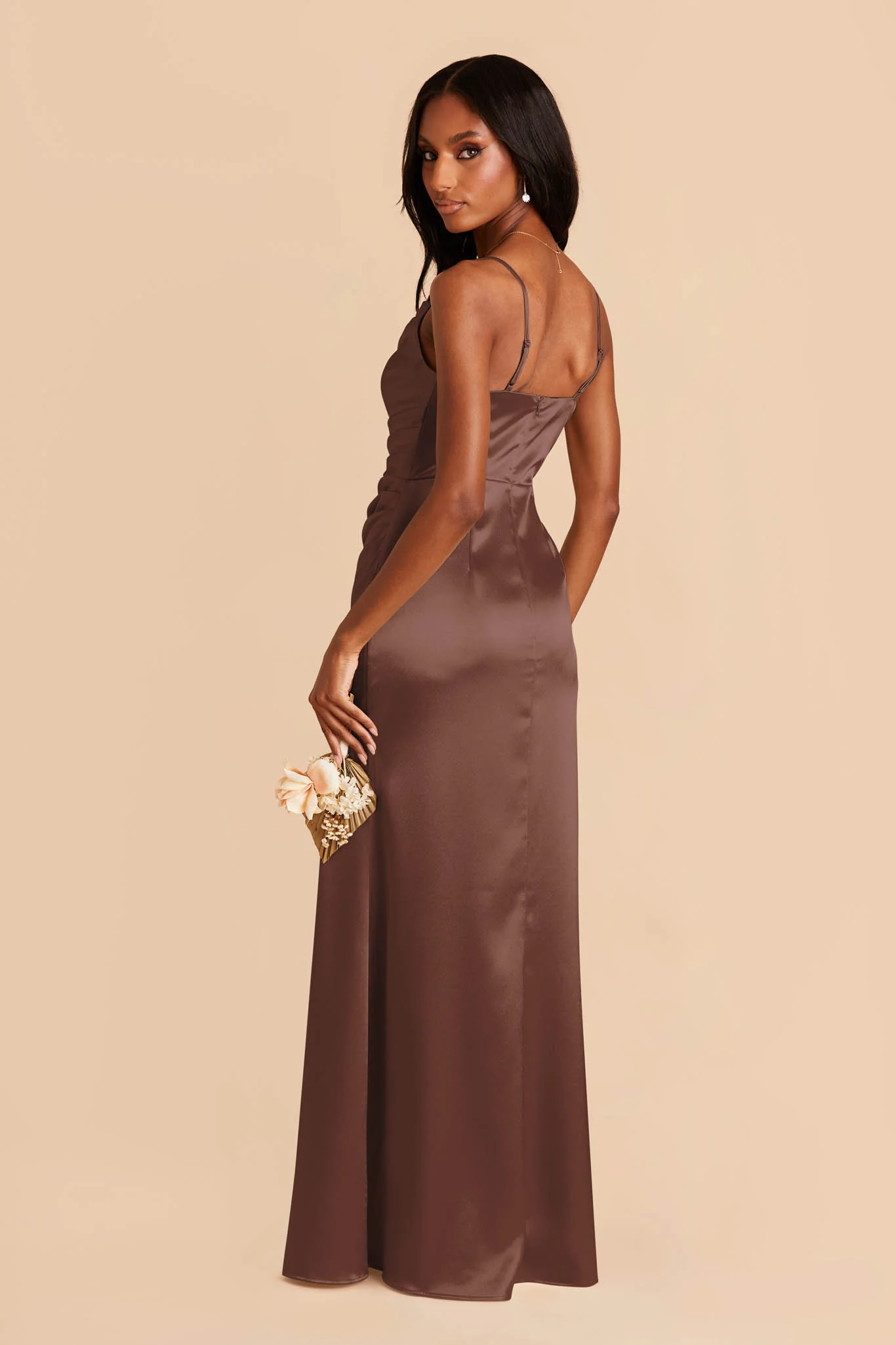 Lydia Shiny Satin Dress - Chocolate Brown - Image 5