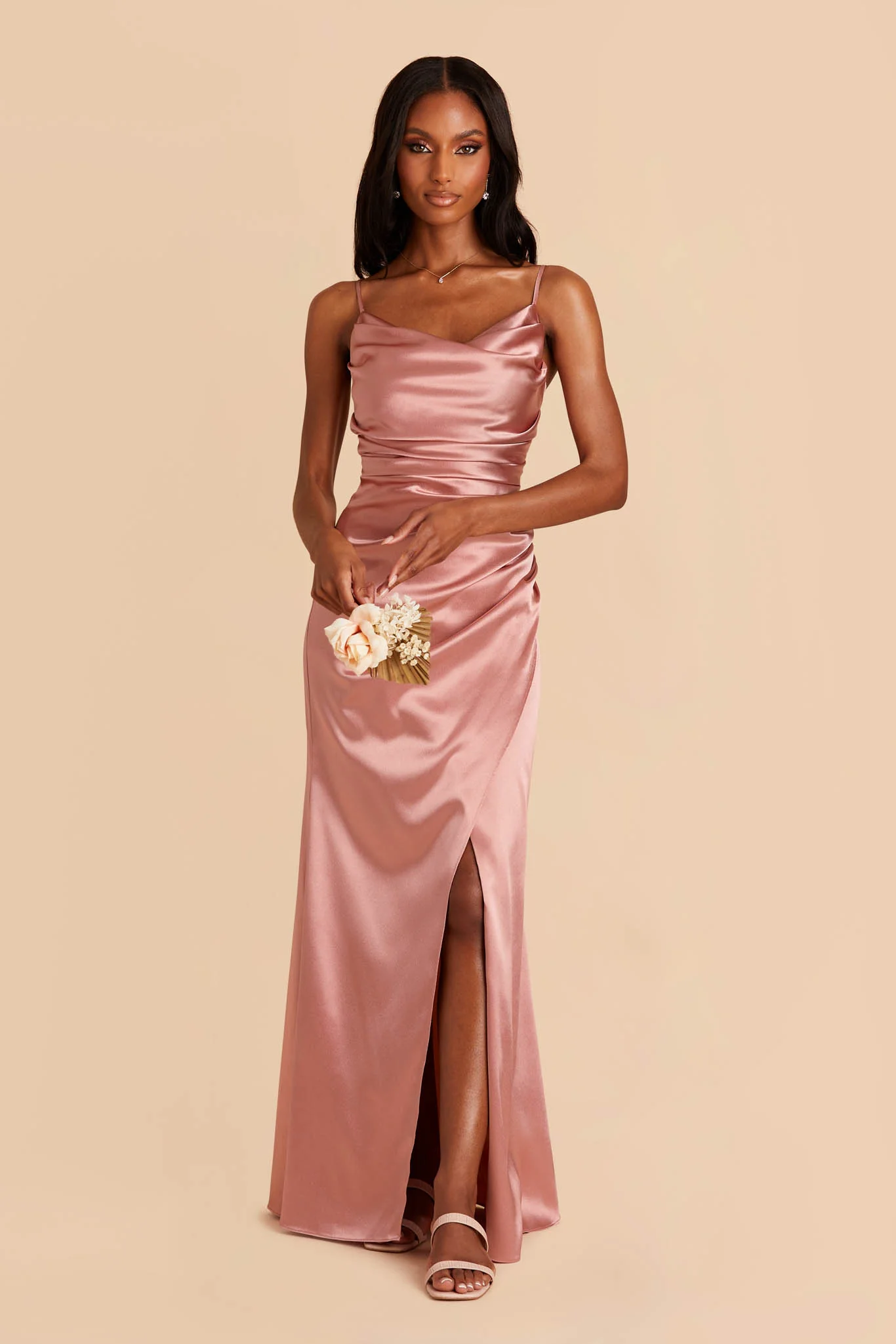 Lydia Shiny Satin Dress - Desert Rose - Image 4
