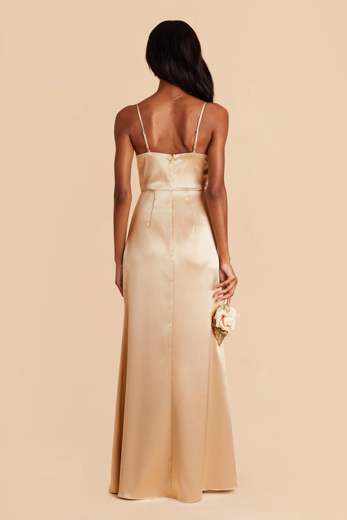 Lydia Shiny Satin Dress - Gold - Image 5