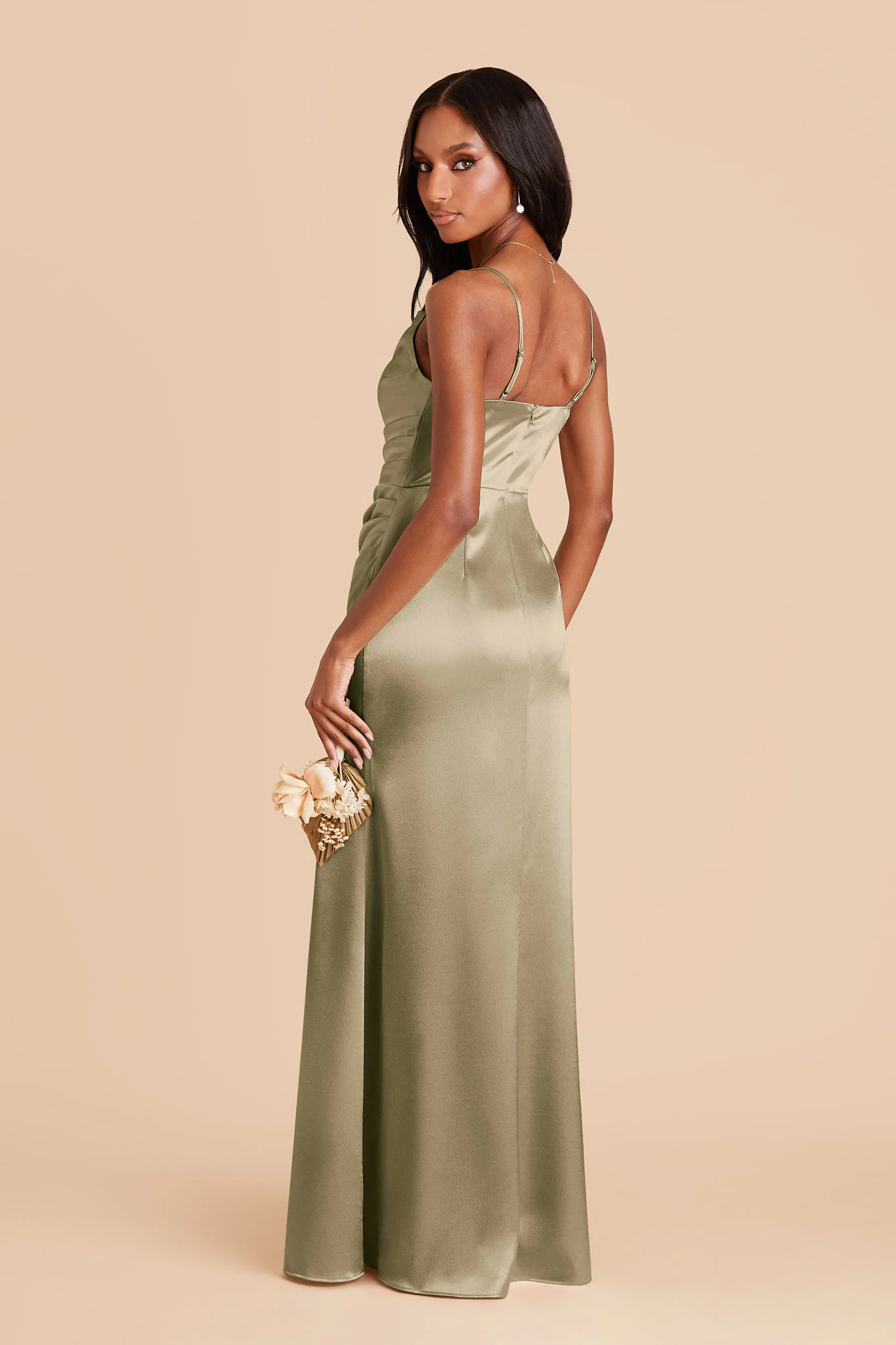 Lydia Shiny Satin Dress - Moss Green - Image 4