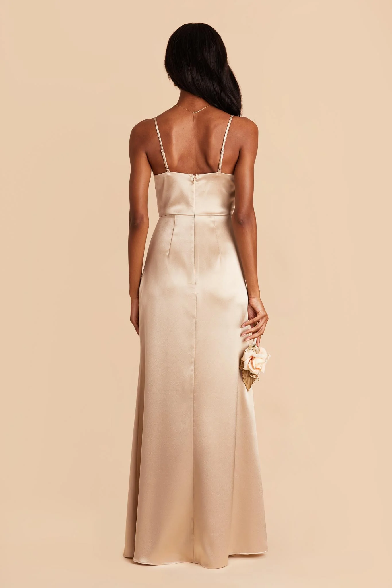 Lydia Shiny Satin Dress - Neutral Champagne - Image 7