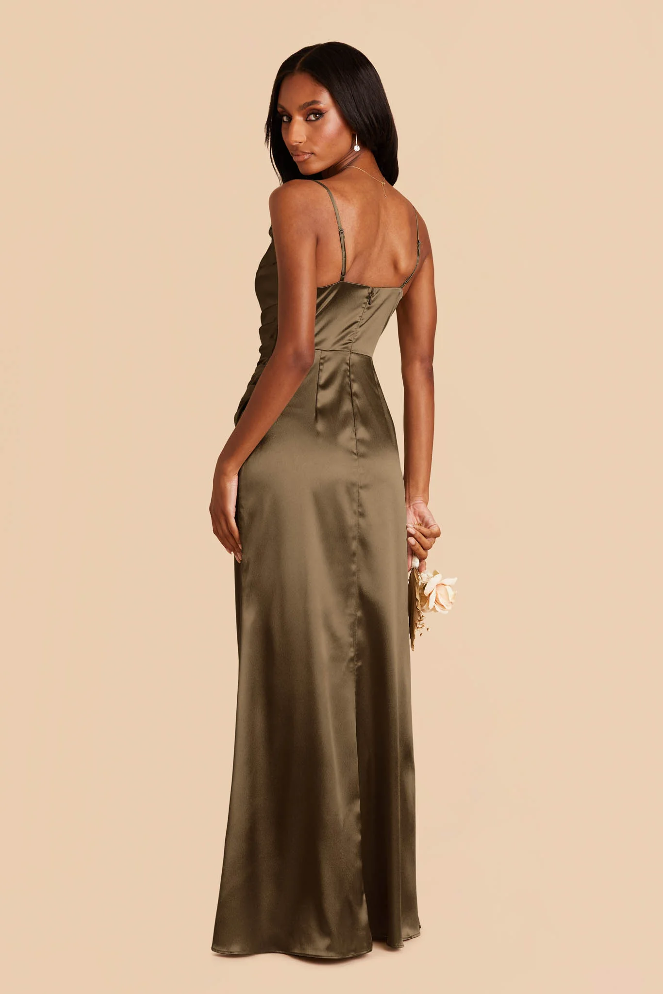 Lydia Shiny Satin Dress - Olive - Image 5