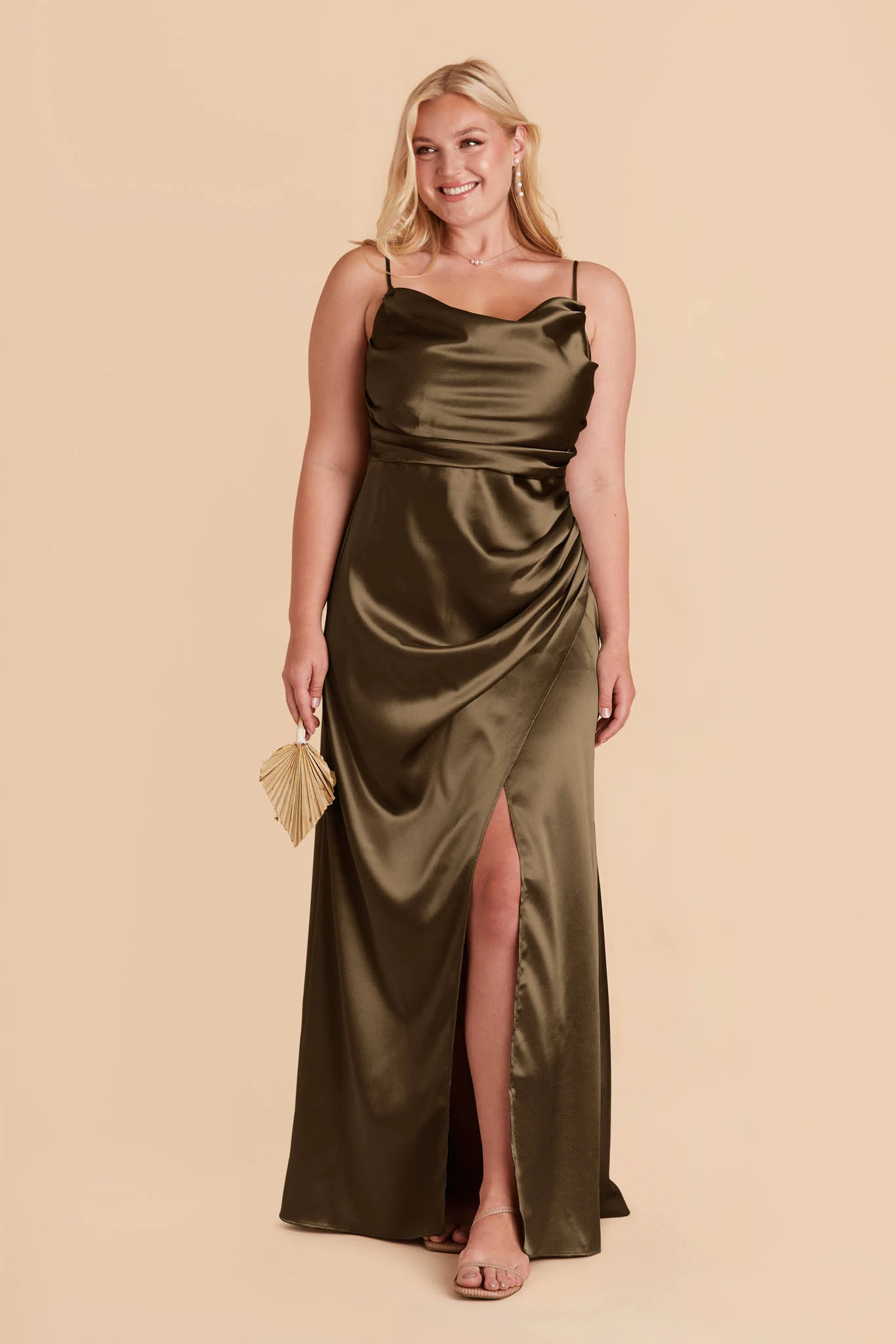 Lydia Shiny Satin Dress - Olive - Image 6