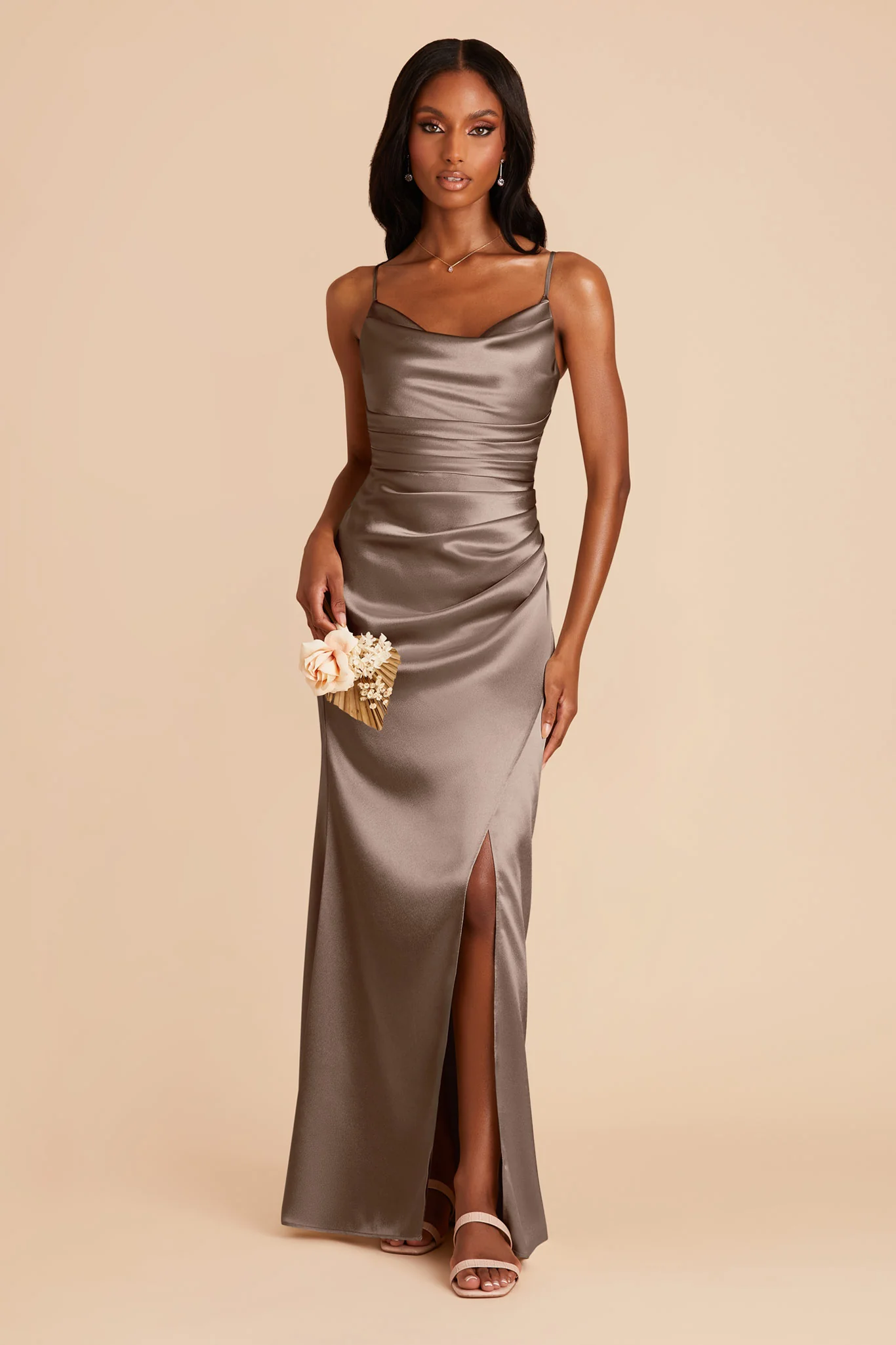 Lydia Shiny Satin Dress - Quartz - Image 3
