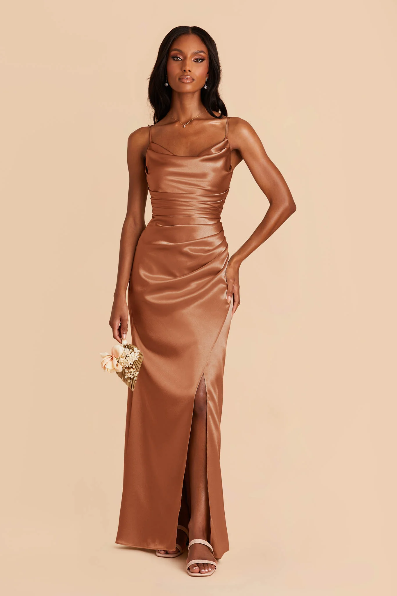 Lydia Shiny Satin Dress - Rust - Image 3