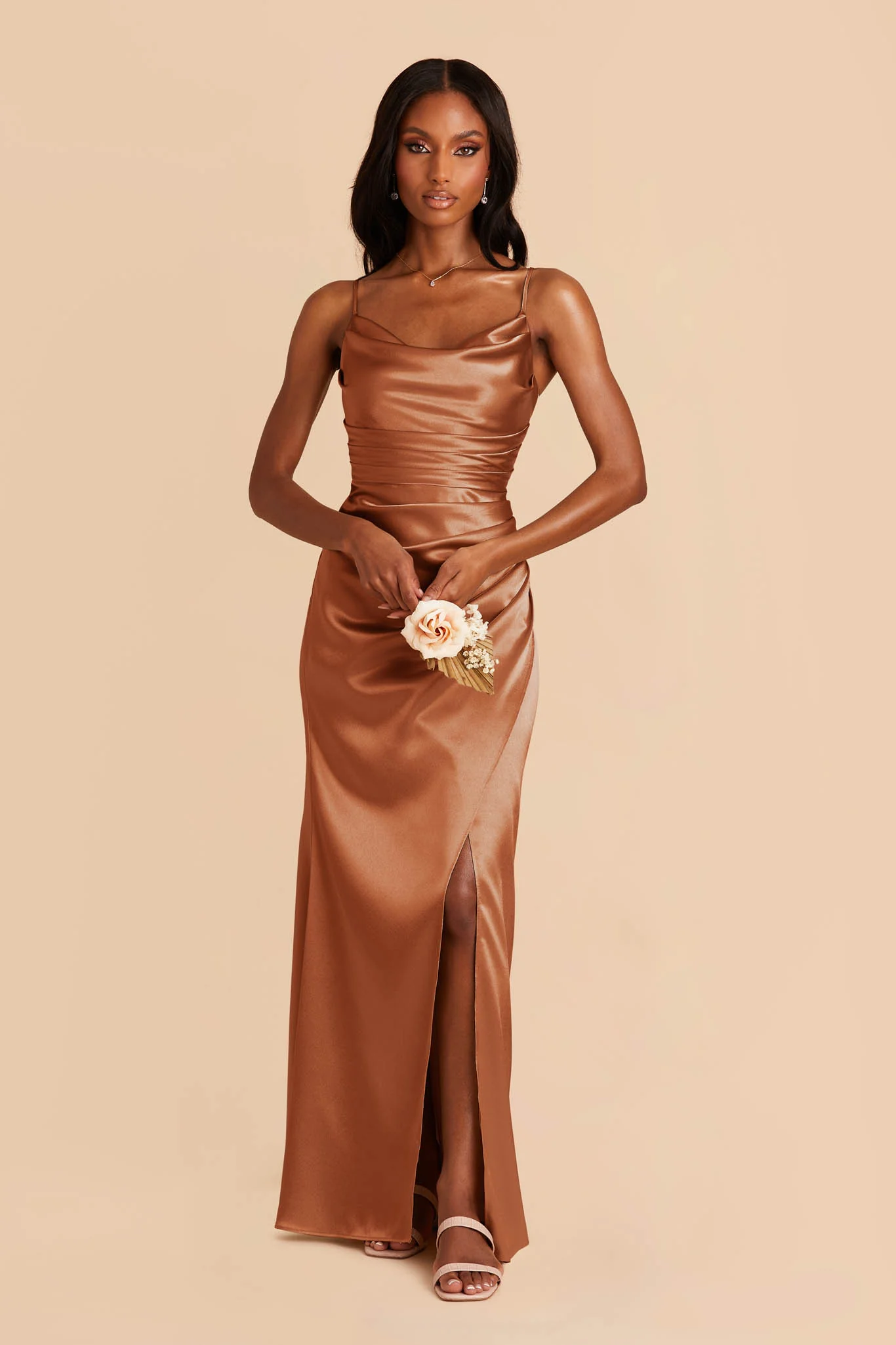Lydia Shiny Satin Dress - Rust - Image 4