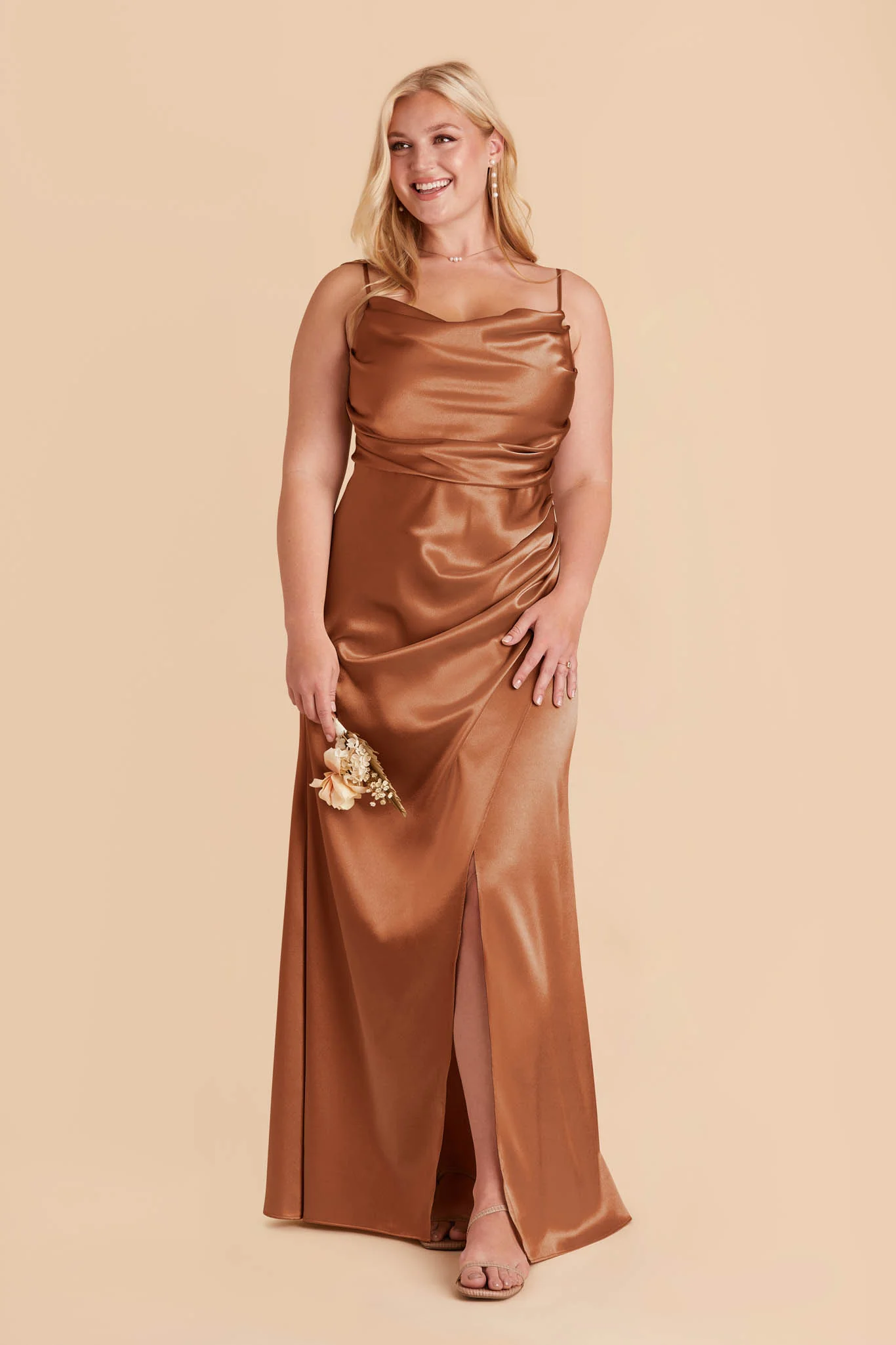 Lydia Shiny Satin Dress - Rust - Image 5