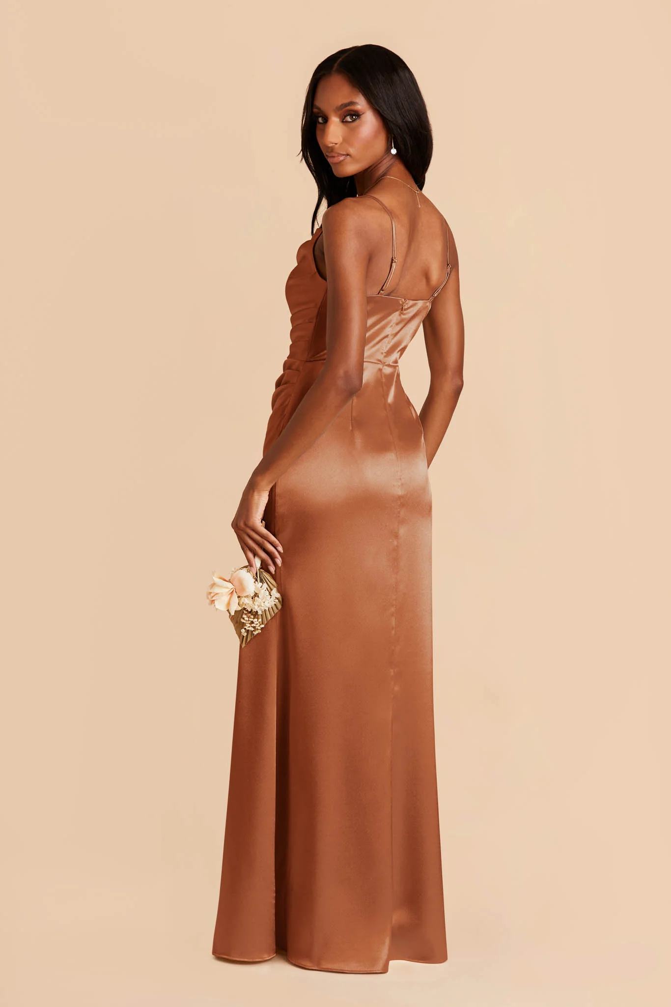Lydia Shiny Satin Dress - Rust - Image 6