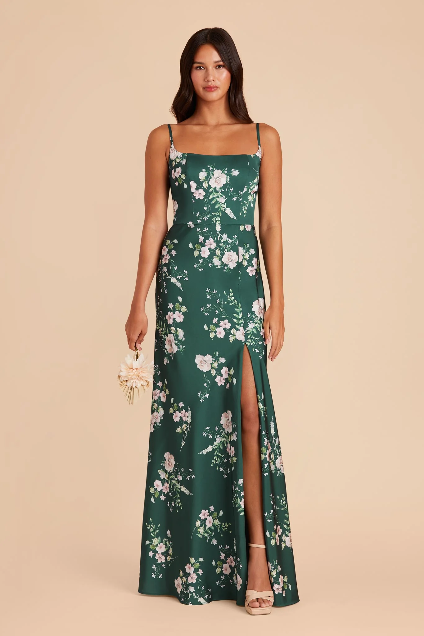 Mai Matte Satin Dress - Emerald Garden Party