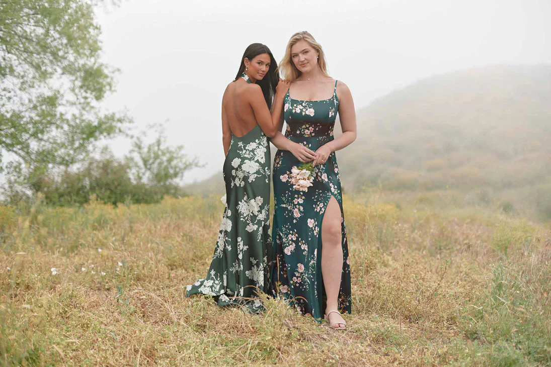Mai Matte Satin Dress - Emerald Garden Party - Image 3