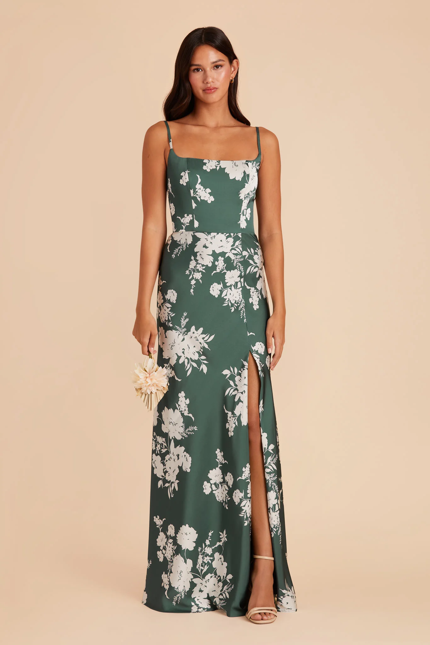 Mai Matte Satin Dress - Eucalyptus Whimsical Blooms