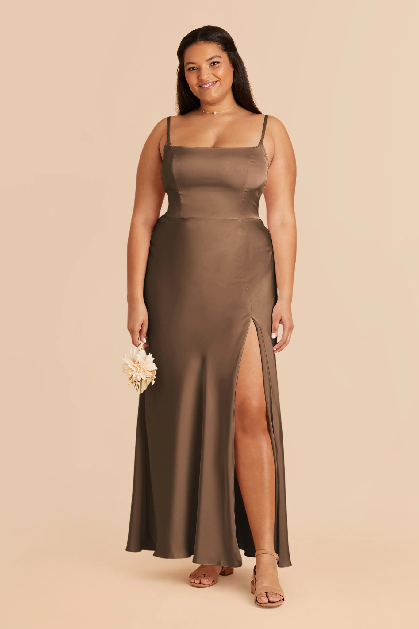 Mai Matte Satin Dress - Mocha - Image 2