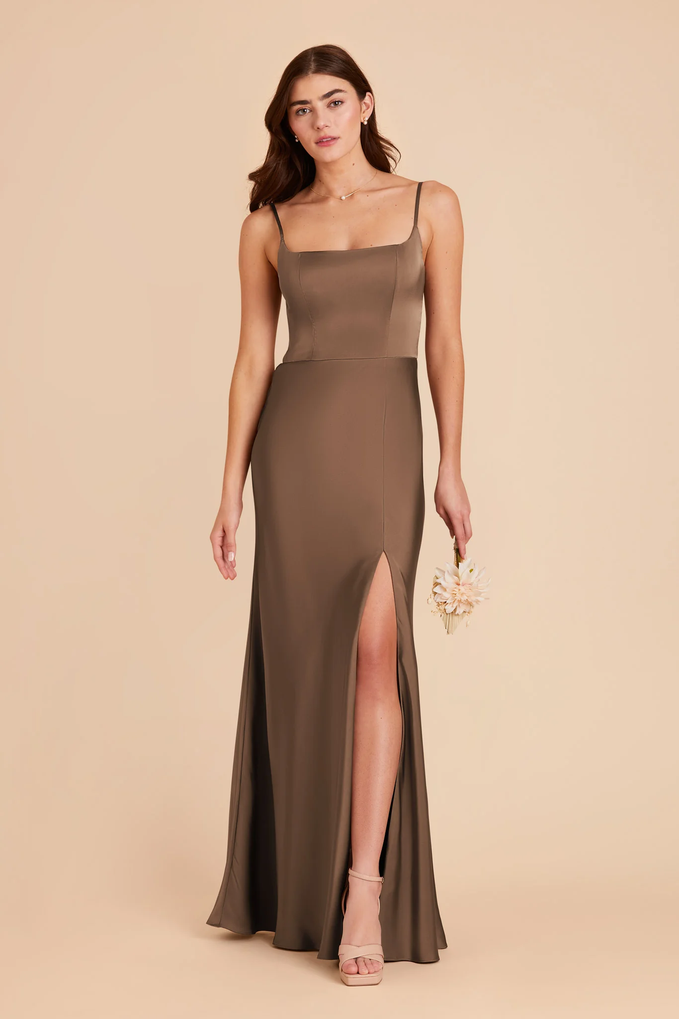 Mai Matte Satin Dress - Mocha - Image 3