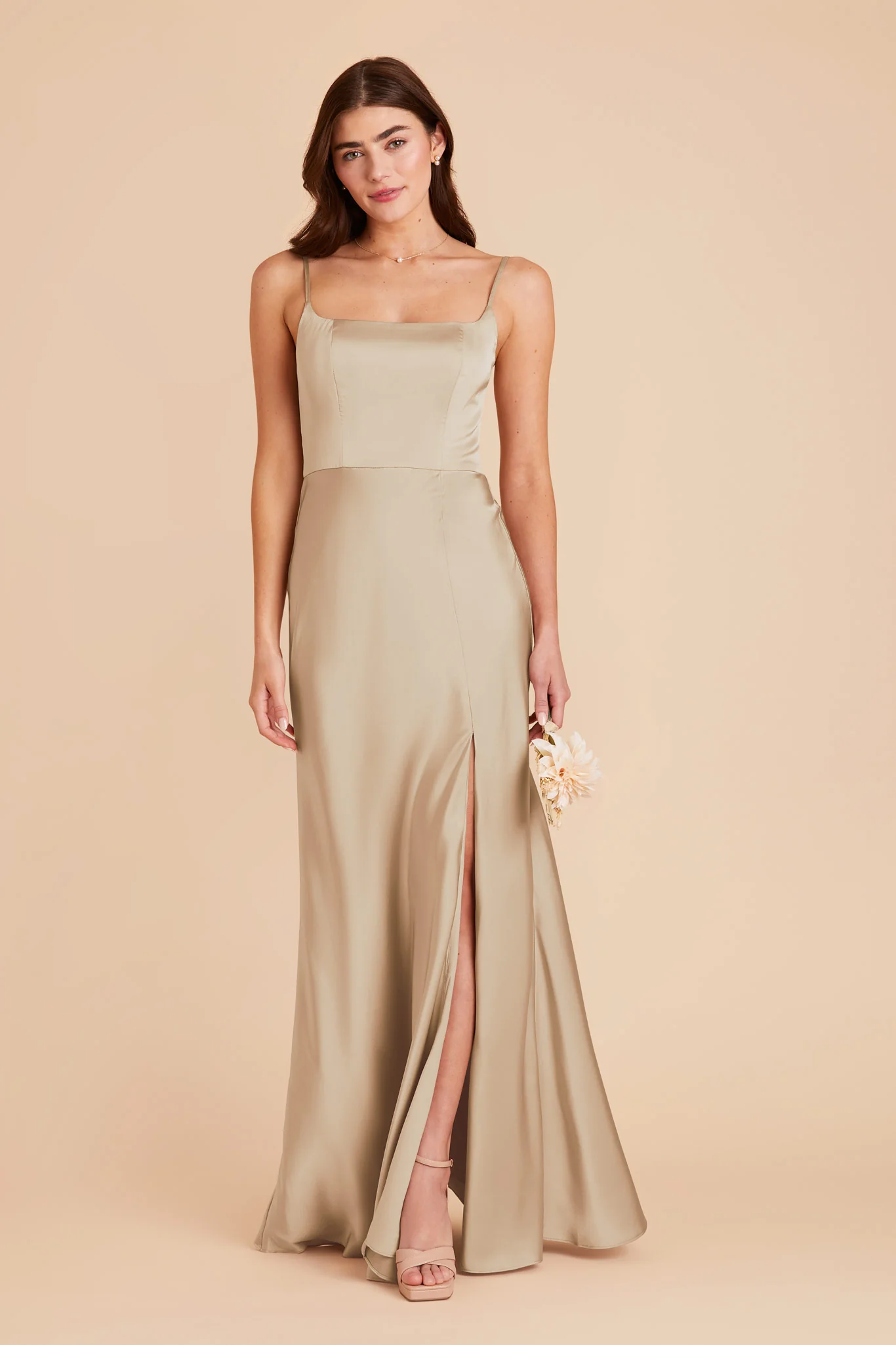Mai Matte Satin Dress - Neutral Champagne