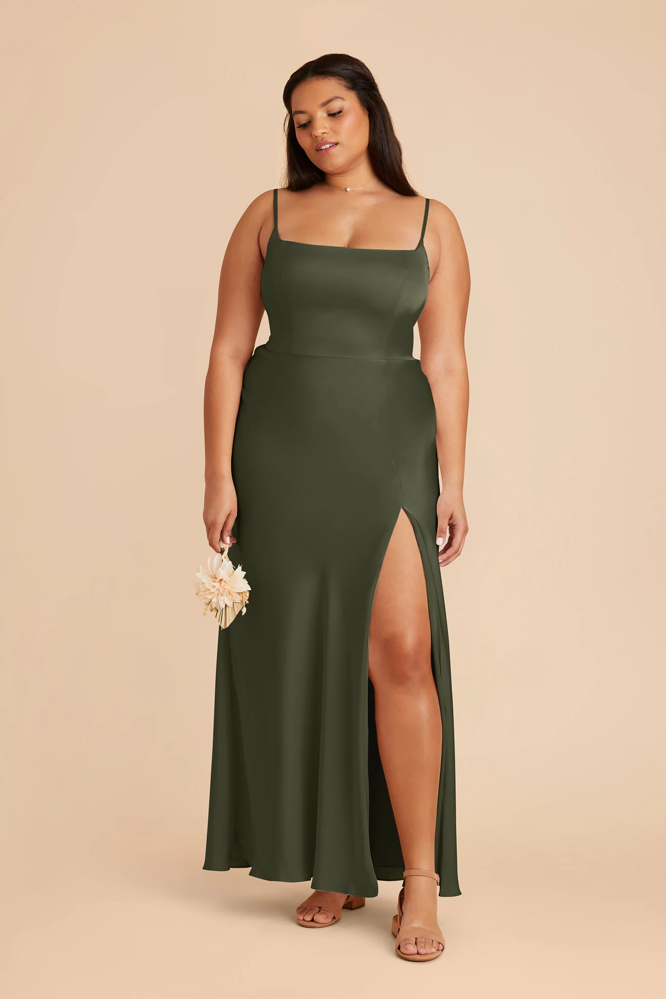 Mai Matte Satin Dress - Olive - Image 4