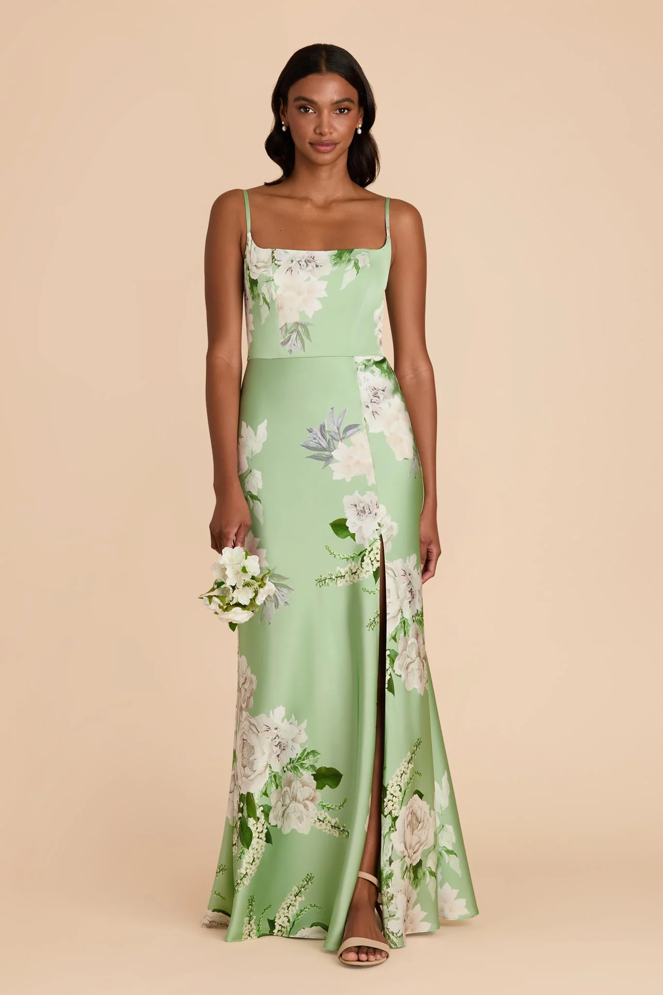Mai Matte Satin Dress - Pistachio Garden Bloom