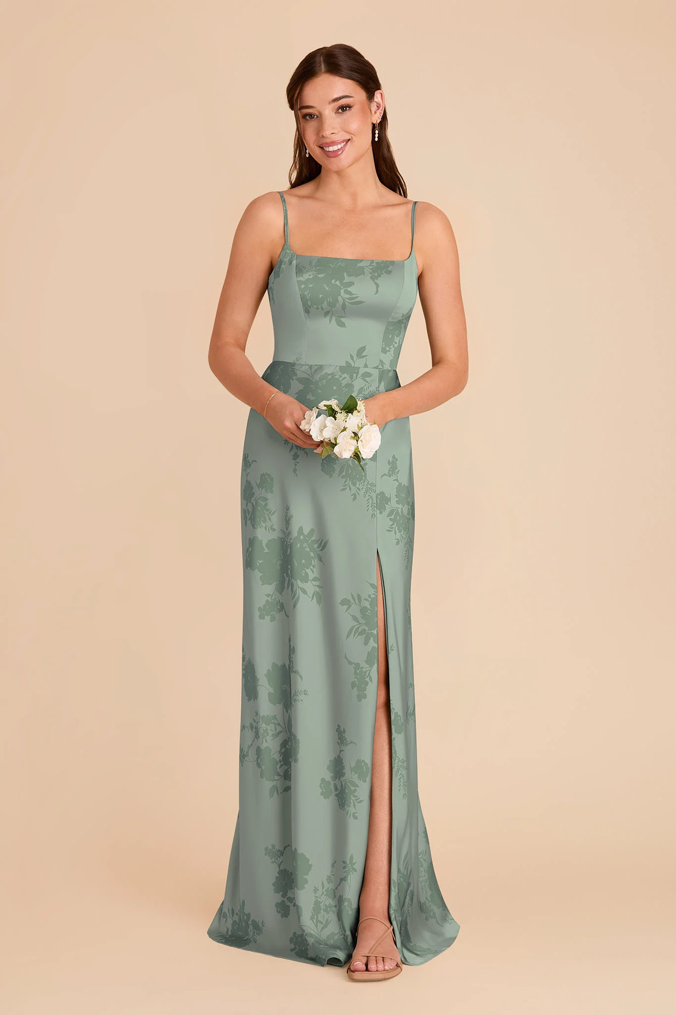 Mai Matte Satin Dress - Sage Whimsical Blooms
