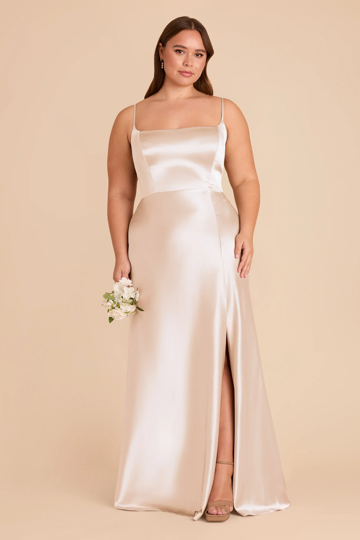 Mai Shiny Satin Dress - Champagne - Image 2