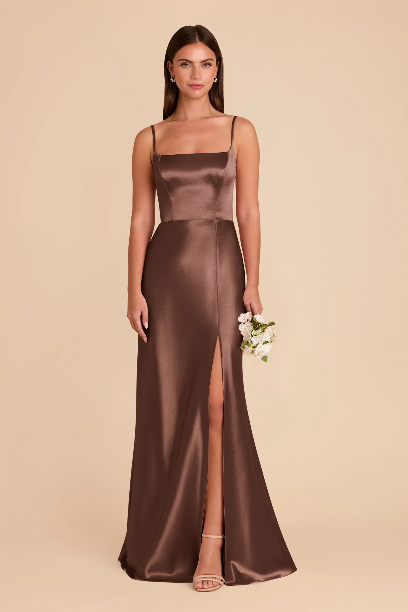 Mai Shiny Satin Dress - Chocolate Brown