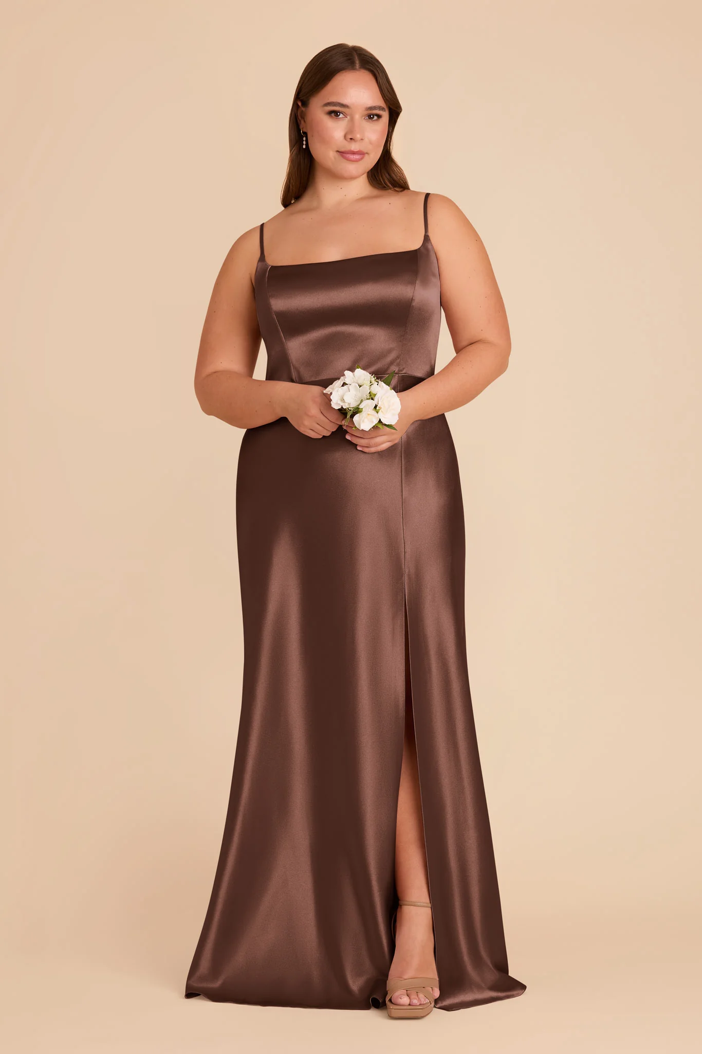 Mai Shiny Satin Dress - Chocolate Brown - Image 6