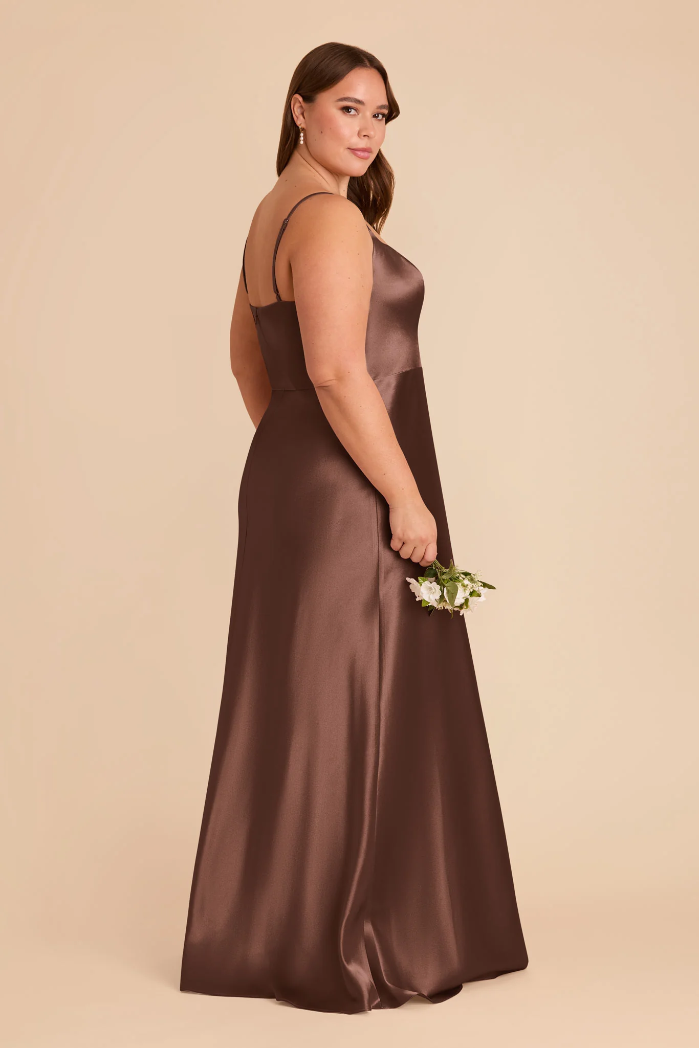 Mai Shiny Satin Dress - Chocolate Brown - Image 7