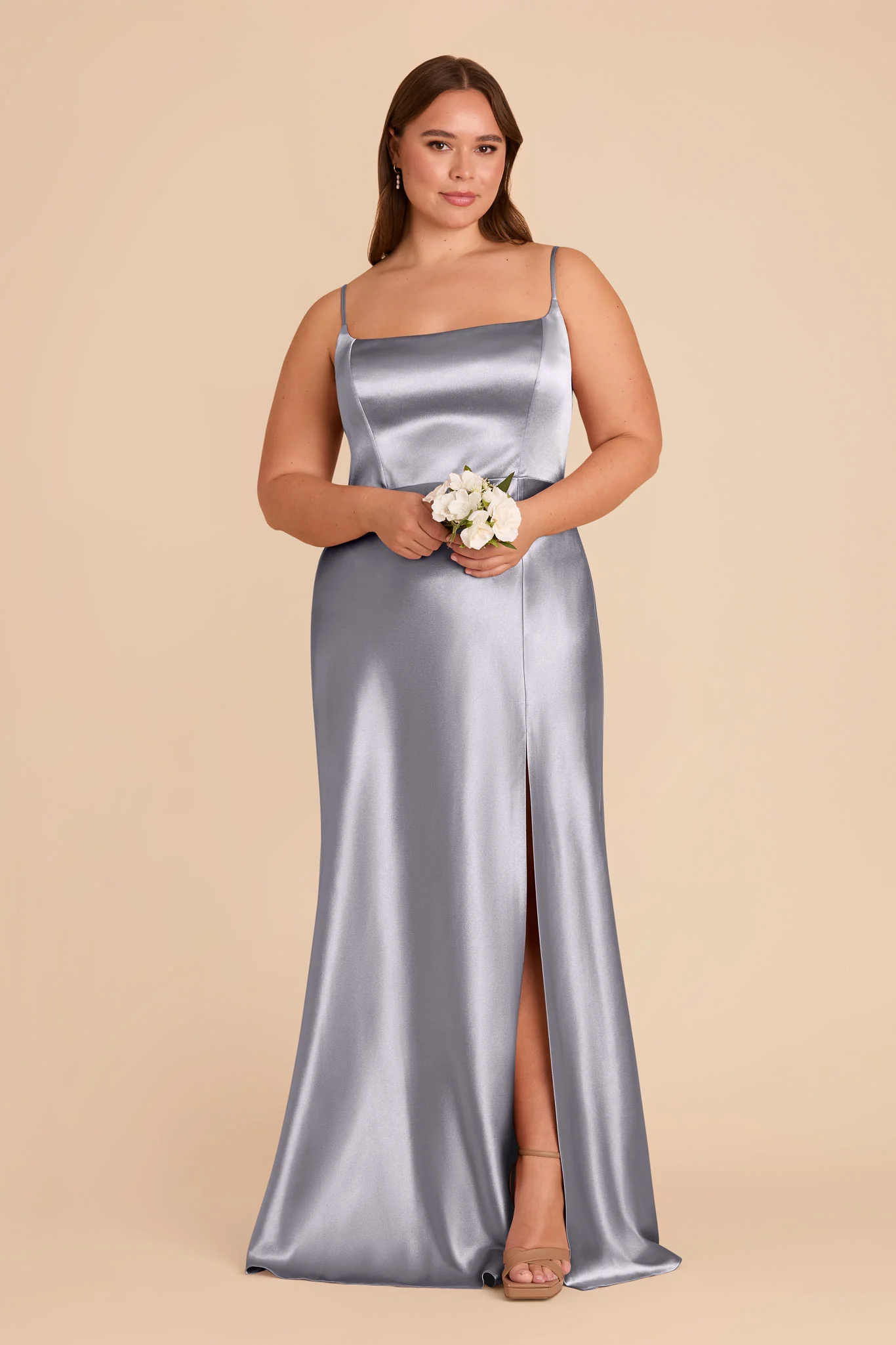 Mai Shiny Satin Dress - Dusty Blue - Image 6