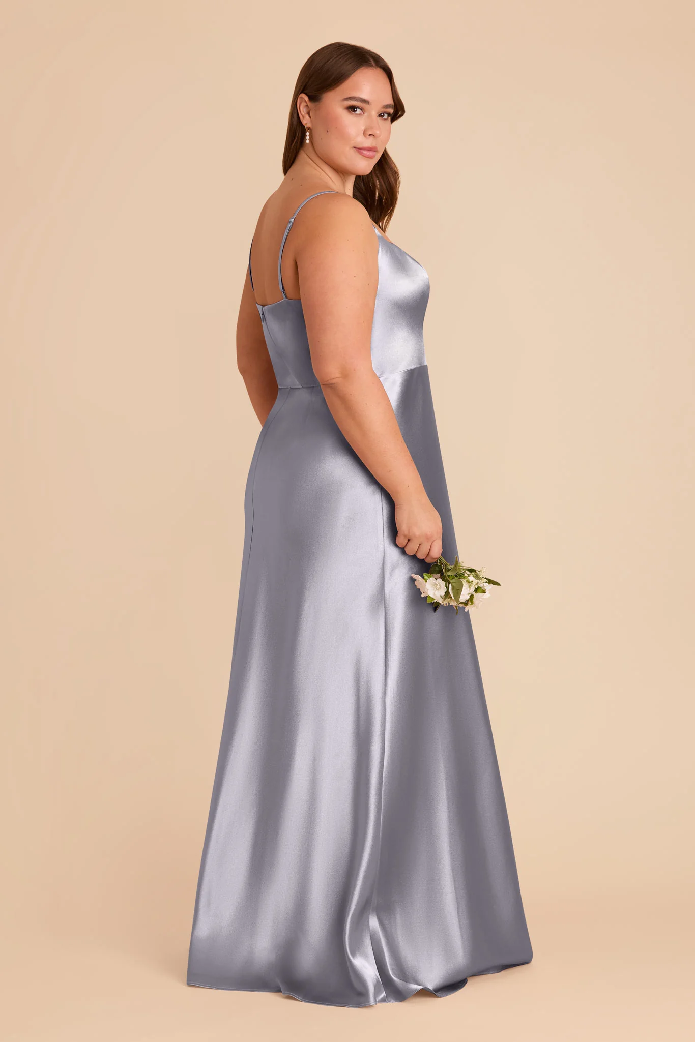 Mai Shiny Satin Dress - Dusty Blue - Image 7