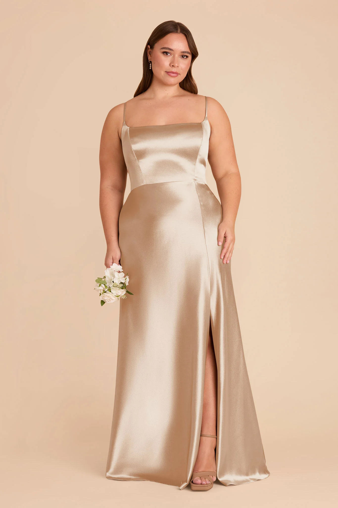 Mai Shiny Satin Dress - Neutral Champagne - Image 2