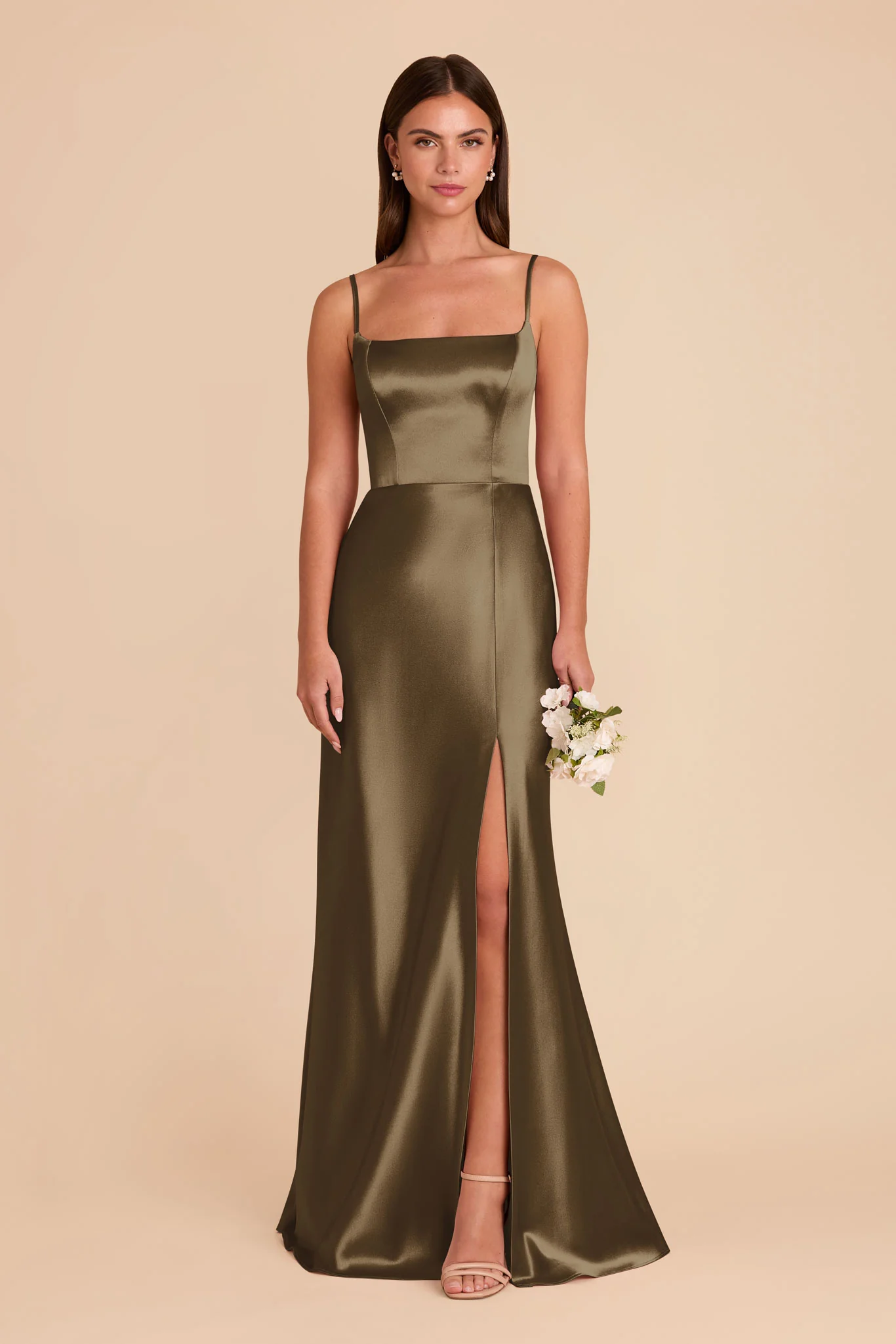 Mai Shiny Satin Dress - Olive