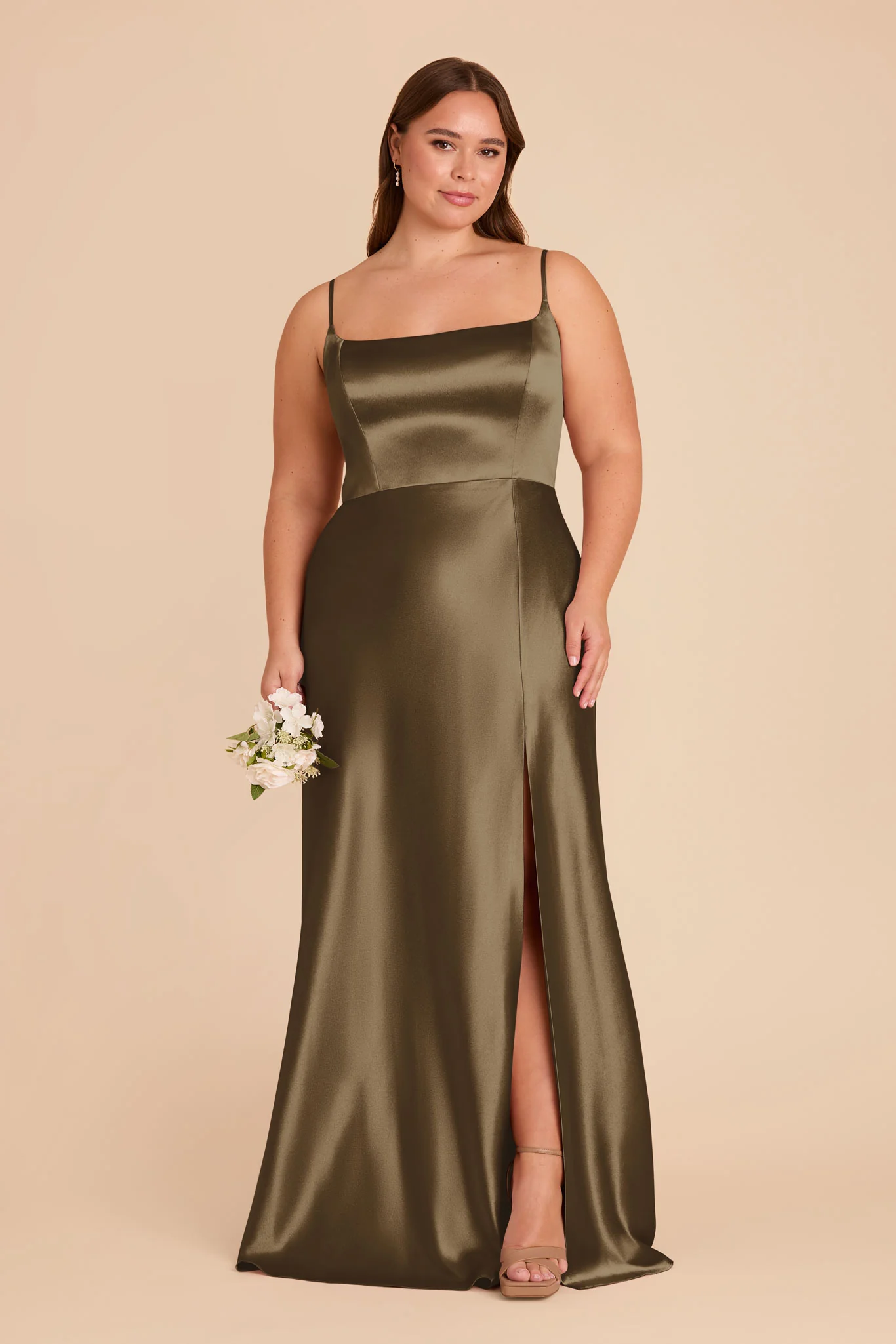 Mai Shiny Satin Dress - Olive - Image 2