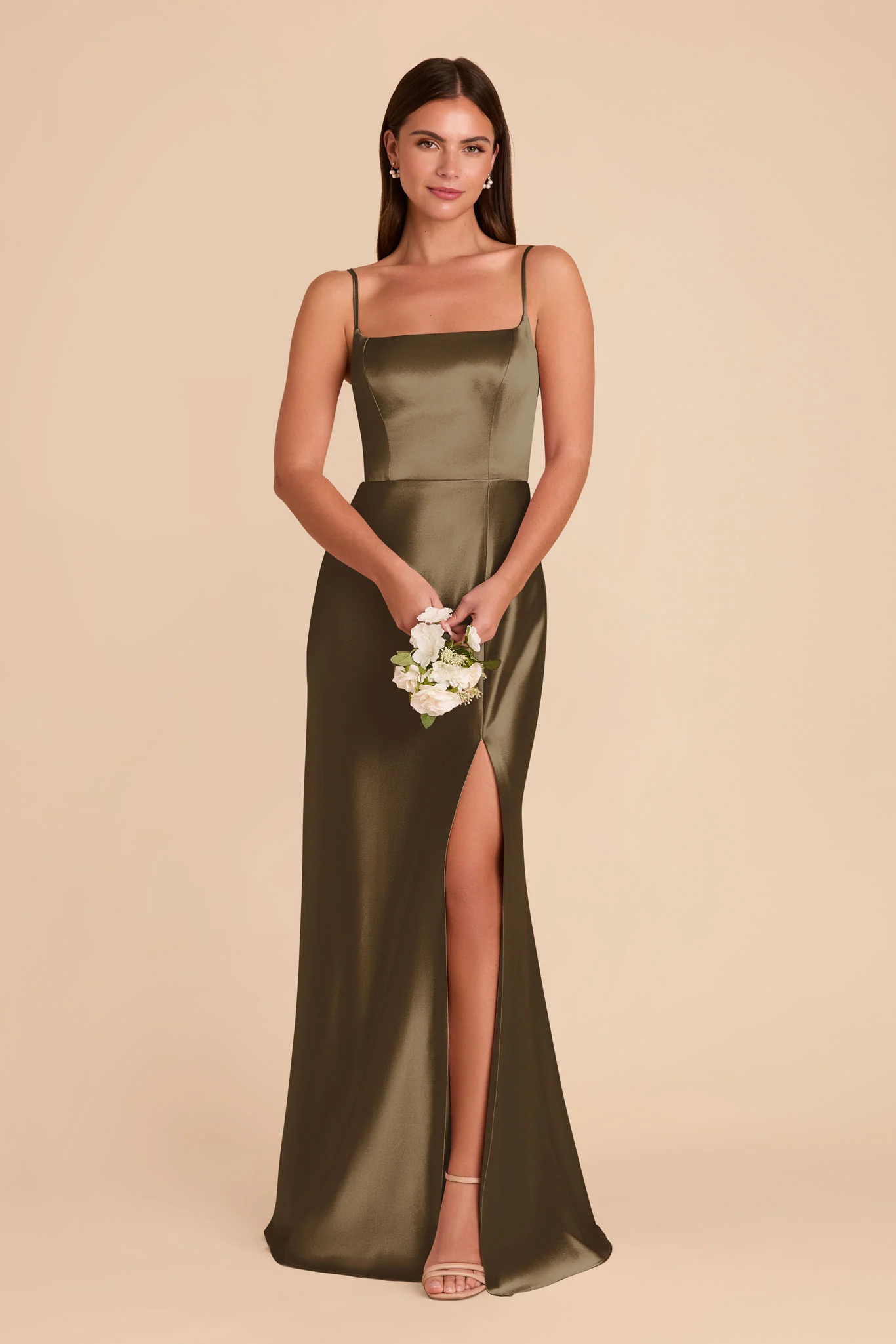 Mai Shiny Satin Dress - Olive - Image 3